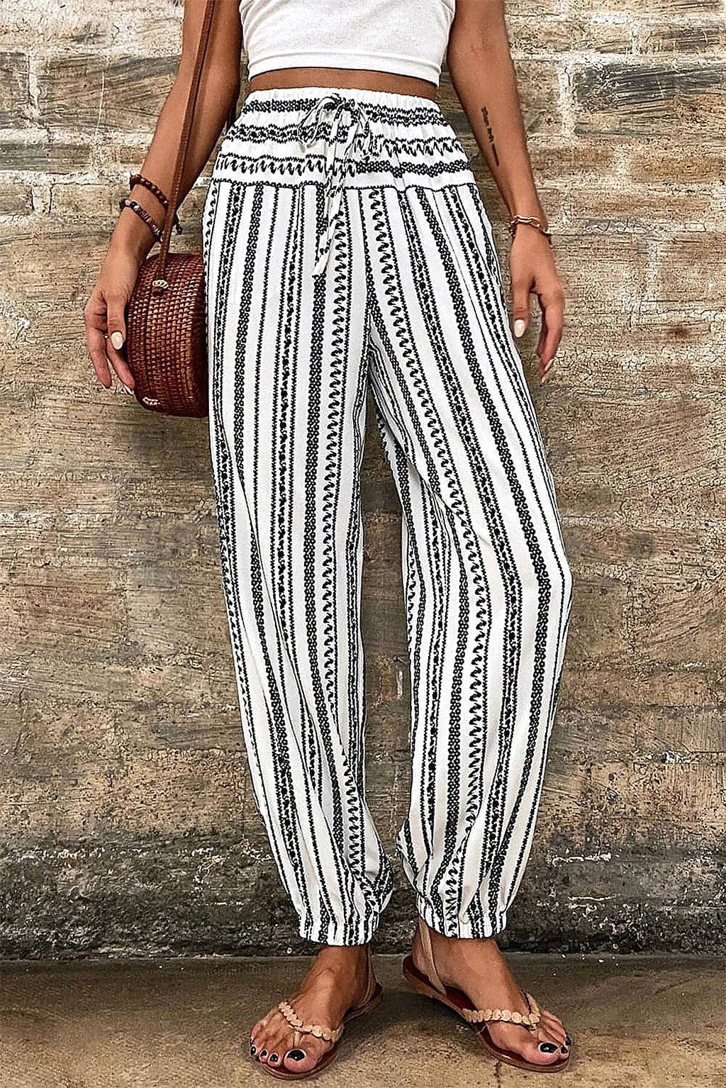 Black Stripe Boho Striped Print Casual Pants - enhanced image 10