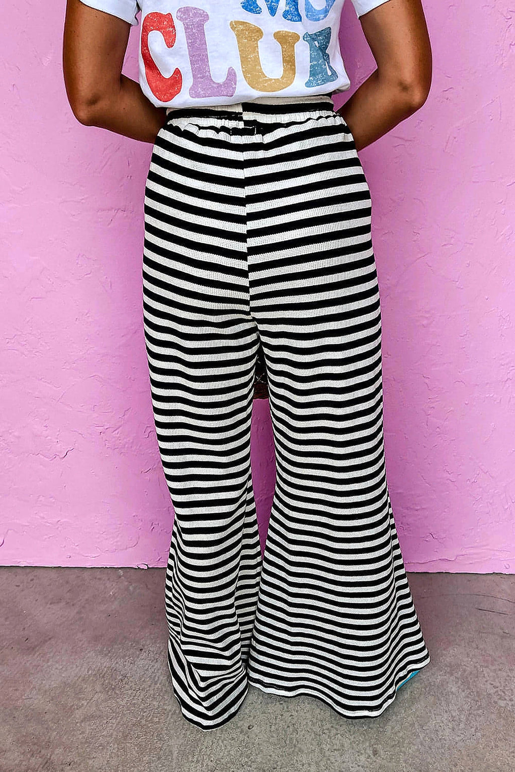 Black Stripe Lace-up Waist Casual Flared Pants - enhanced image 10