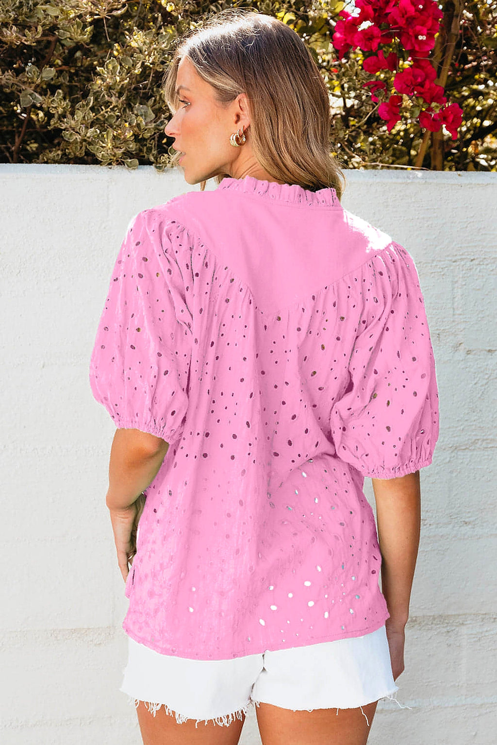 Bonbon Flower Embroidered Hollow-out Puff Sleeve Blouse - enhanced image 10