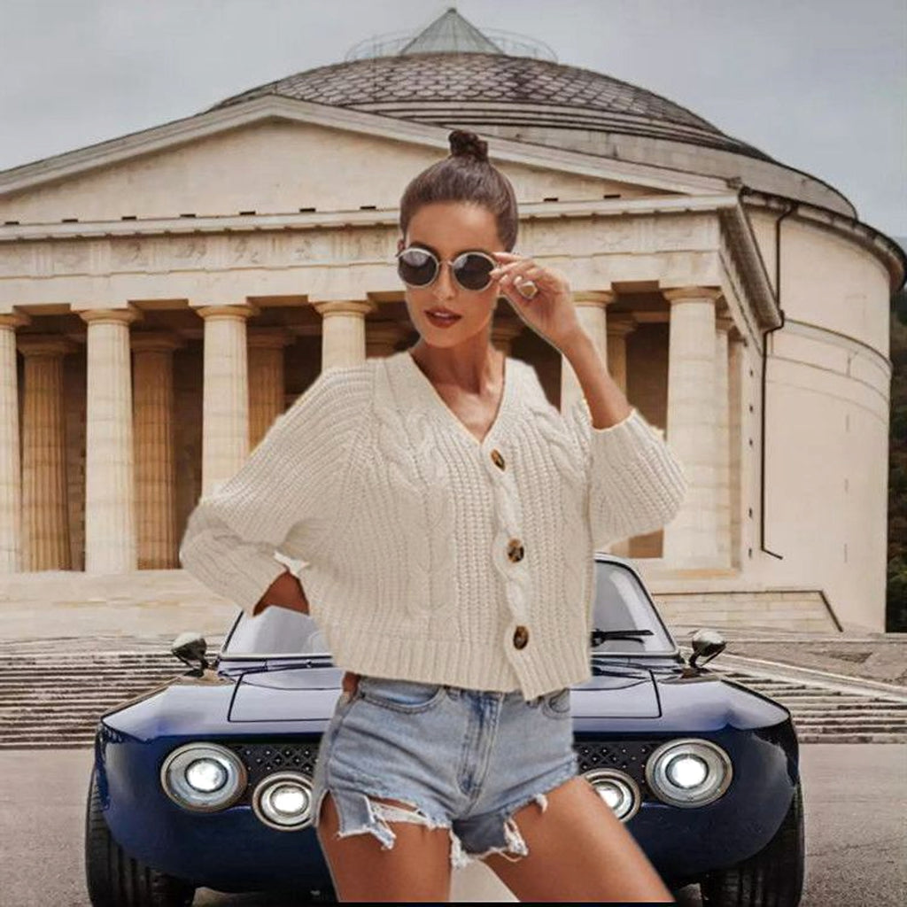 A.1 Button Solid Color Sweaters Short Loose Women - enhanced image 10