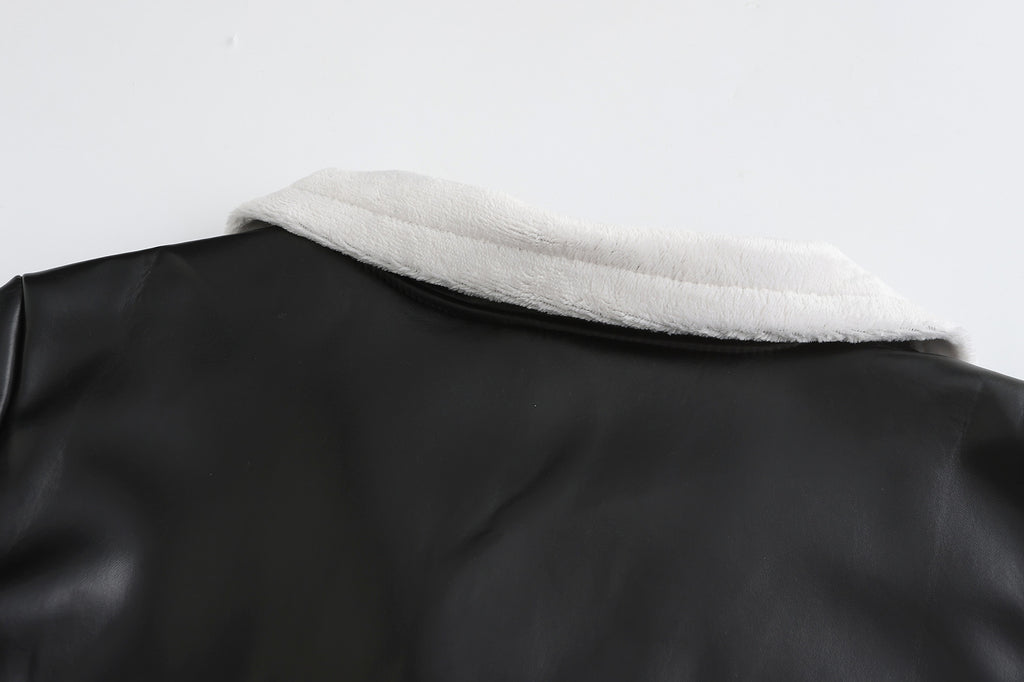 A1. Casual Leather Thickened Loose Fashionable Jacket - enhanced image 10