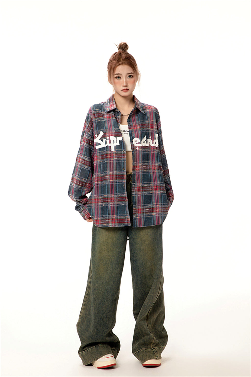Color-contrast Check Letter Printed Long Sleeve DressShirt - enhanced image 10