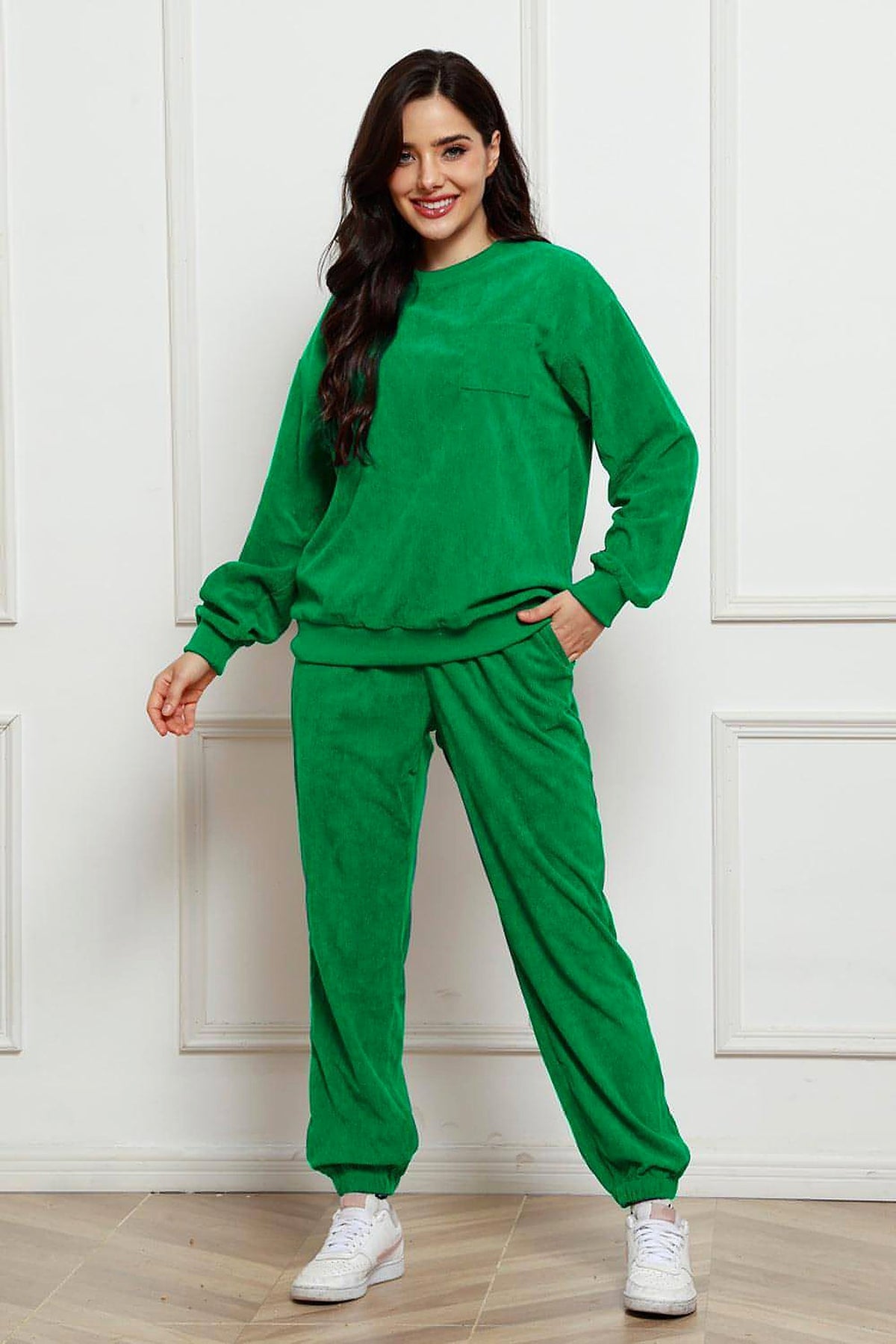 Corduroy Round Neck Sweatshirt and Sweatpants Set - enhanced image 10
