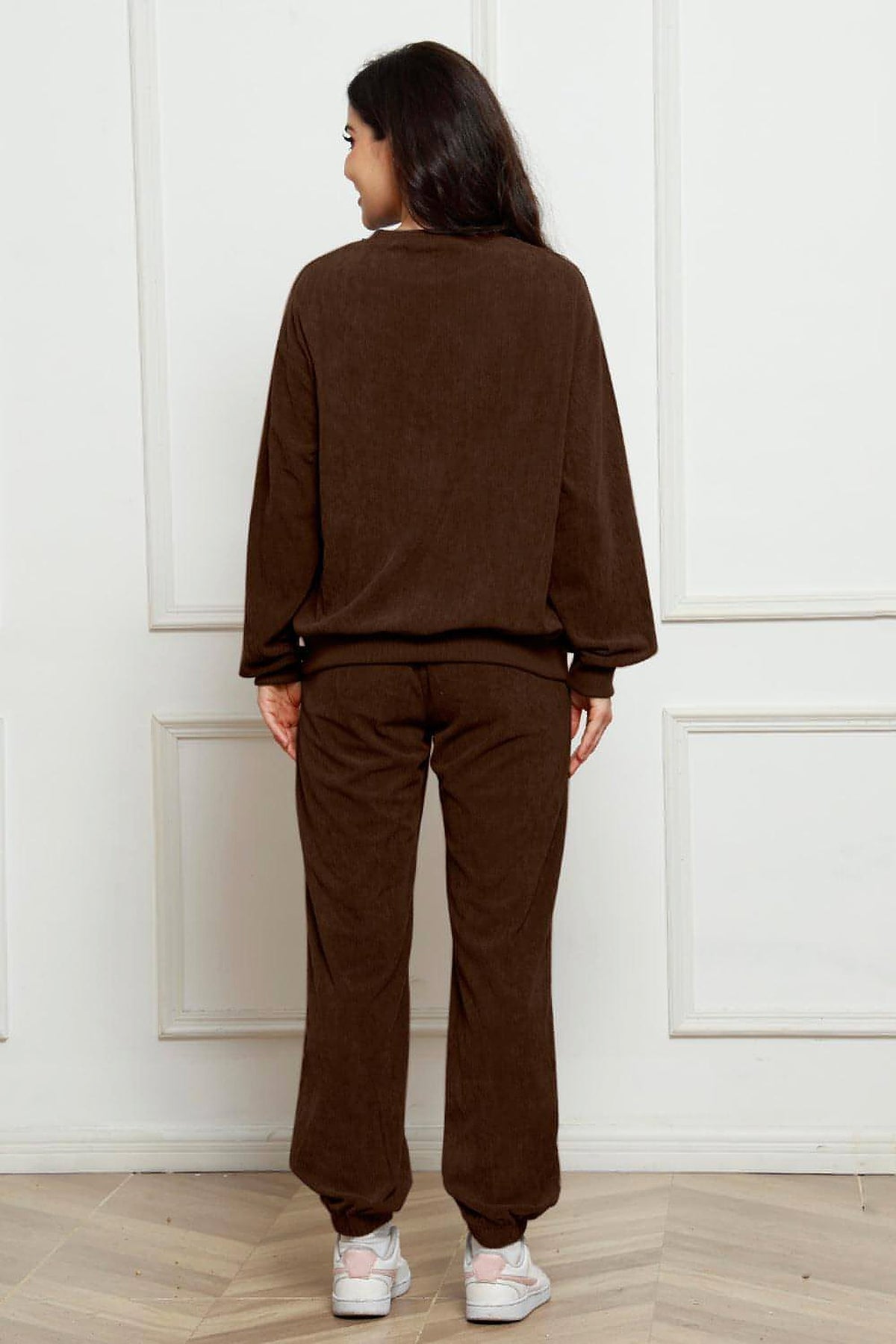 Corduroy Round Neck Sweatshirt and Sweatpants Set - enhanced image 10