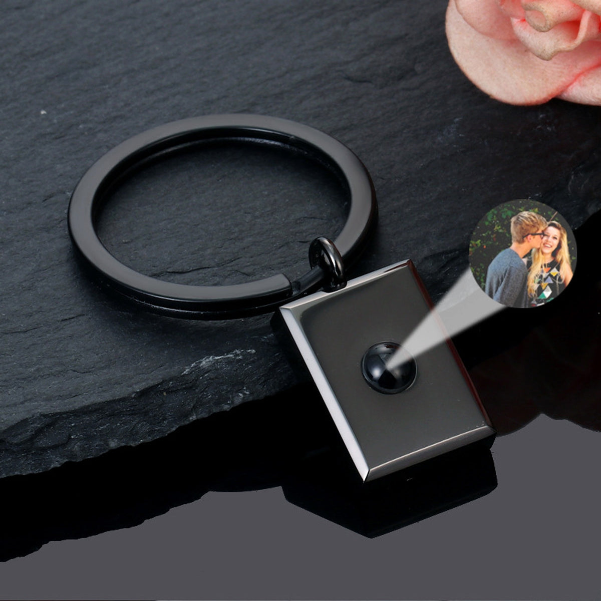 Customized Square Keychain Pendant with Bracelet & Projection Photo - enhanced image 10