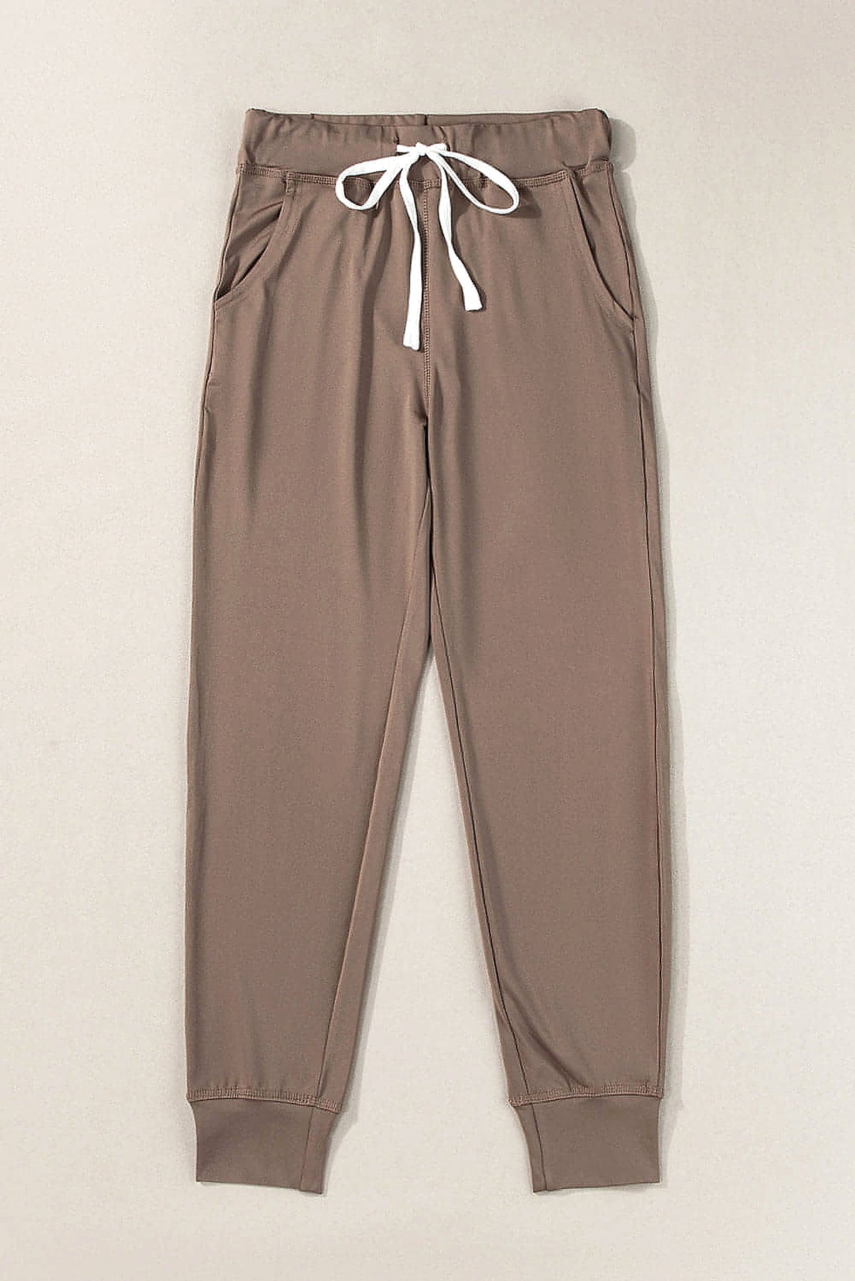 Dark Brown Drawstring Waist Pocketed Joggers - enhanced image 10