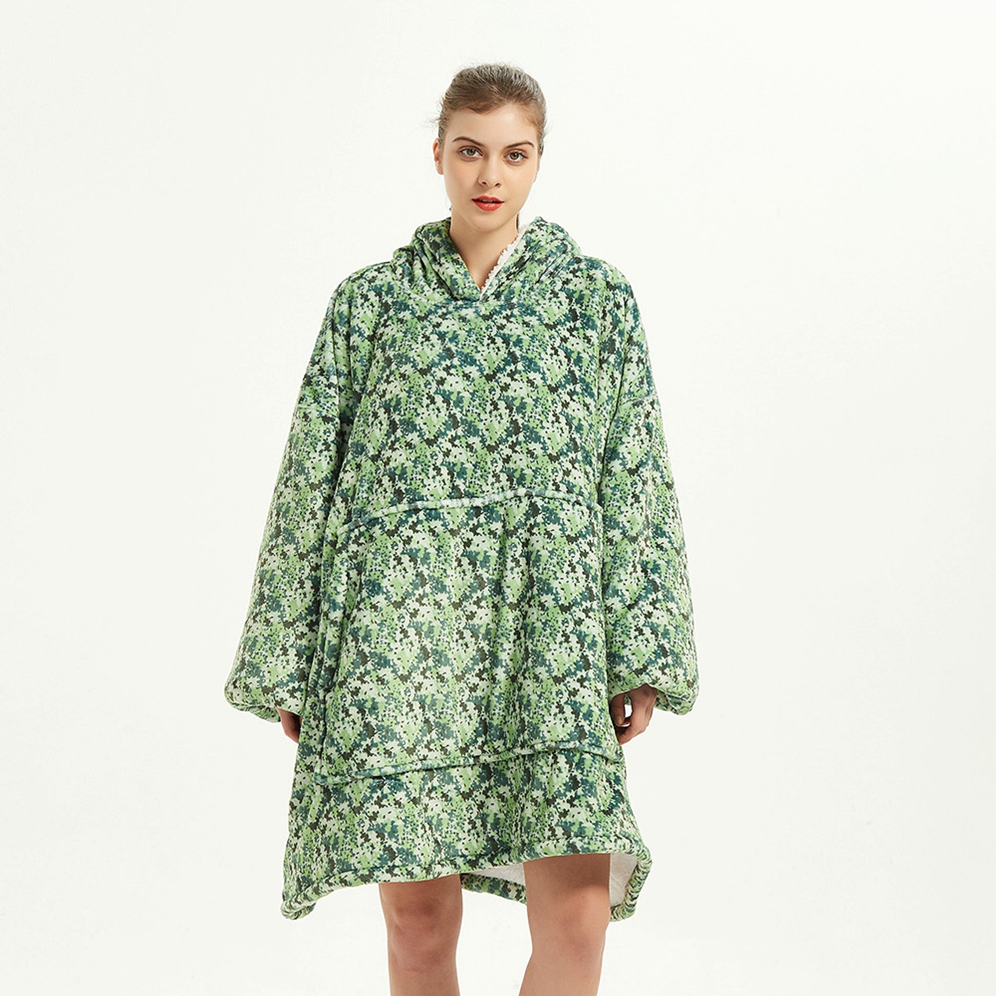 Double Layer Lazy Blanket Pullover Flannel Hooded Double Layer Sweater Women - enhanced image 10