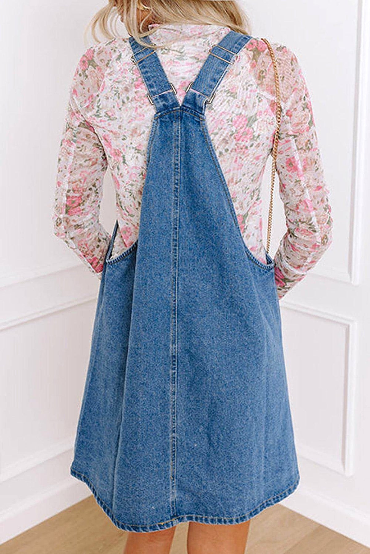 Dusk Blue Wide Strap Button Front Pocketed Denim Mini Dress - enhanced image 10