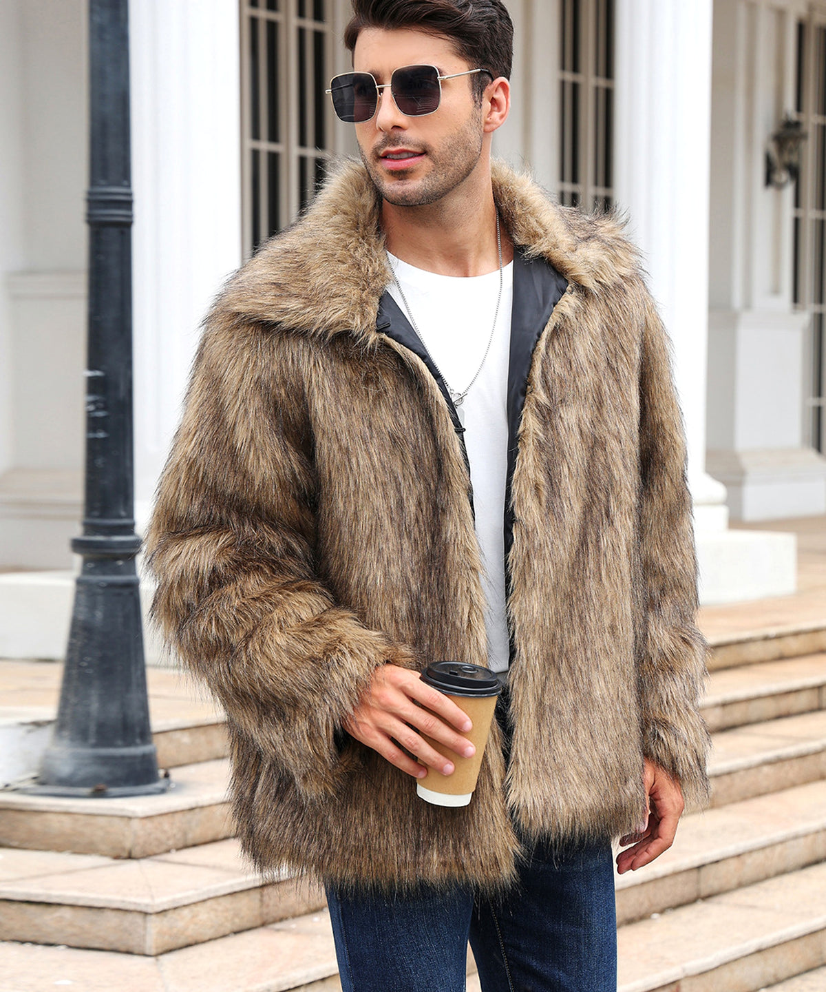 Men's Lapel Short Faux Fur Jacket – Luxurious Warmth & Style - enhanced image 10