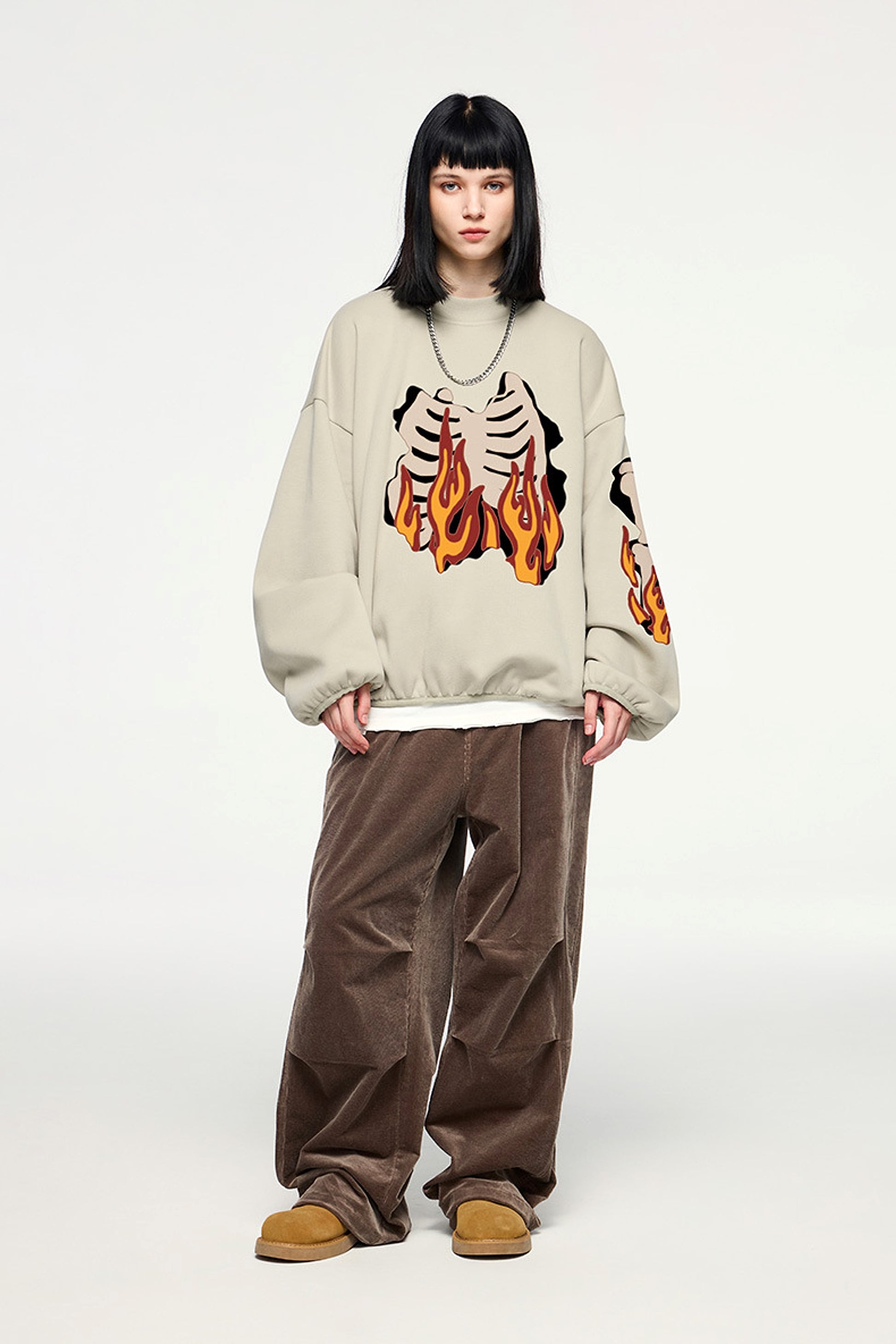 Fire Bone Round Neck Hoodie Short - enhanced image 10