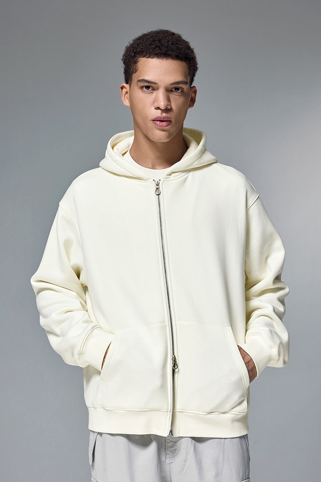 Flame Single-layer Fleece-lined Hooded Jacket Solid Color Double-headed Zipper Jacket - enhanced image 10