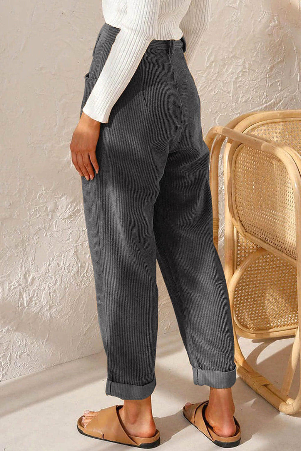 Gray Corduroy High Waist Straight Leg Pants - enhanced image 10