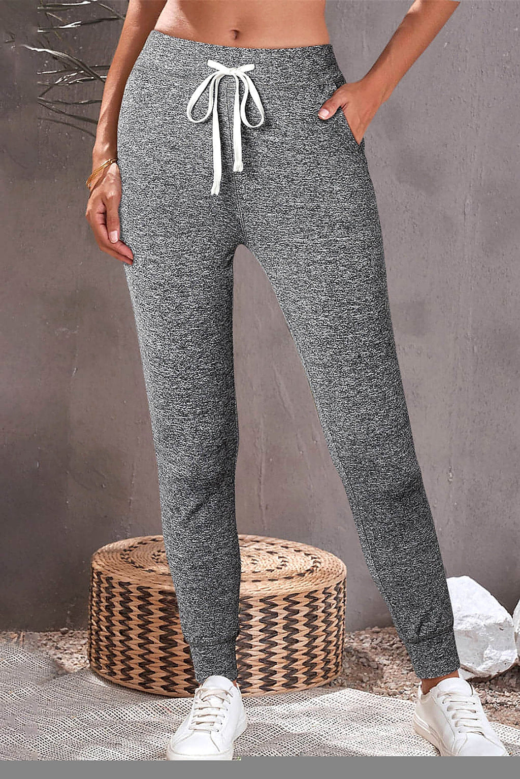 Gray Drawstring Waist Pocketed Joggers - enhanced image 10