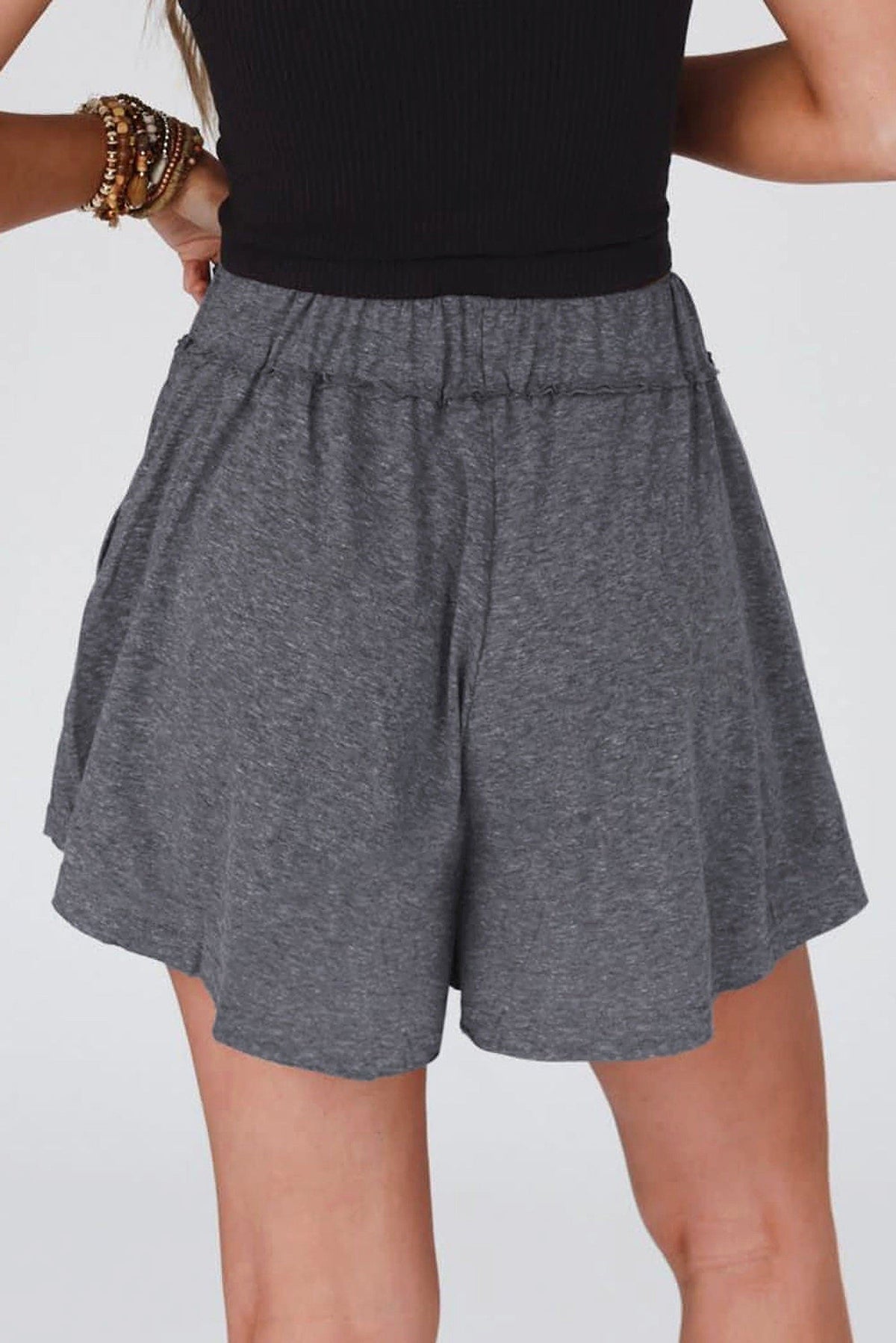 Gray Elastic Waist Culotte Shorts - enhanced image 10