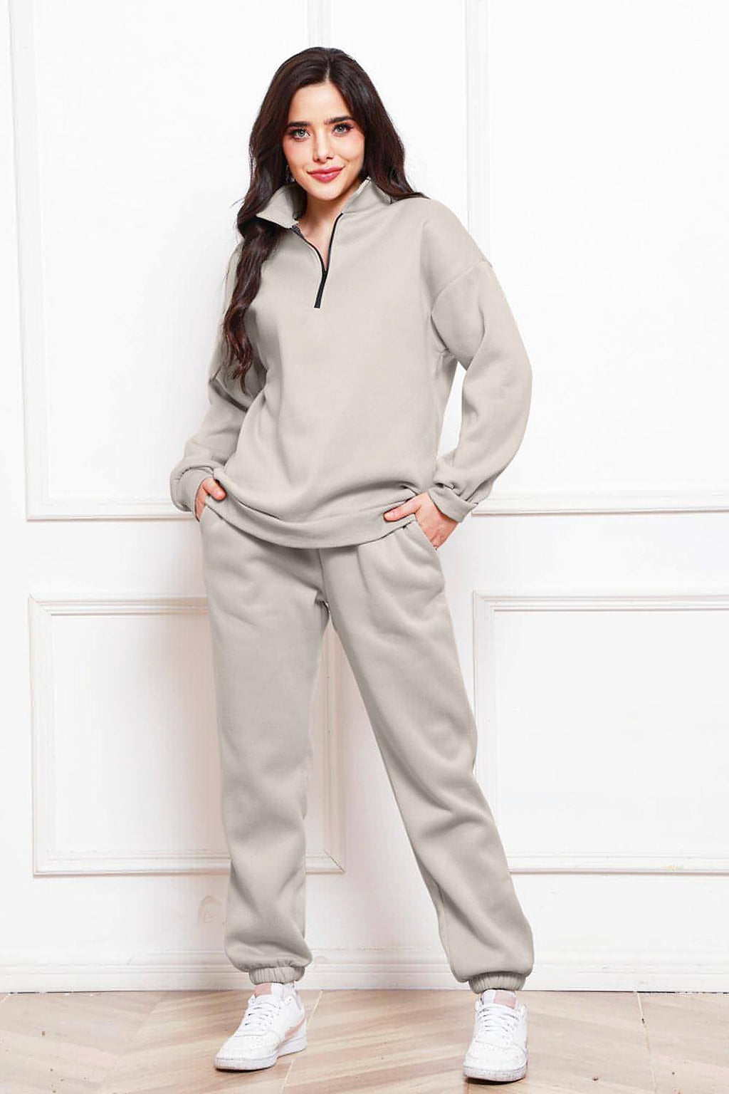 Half Zip Long Sleeve Sweatshirt and Pants Set - enhanced image 10
