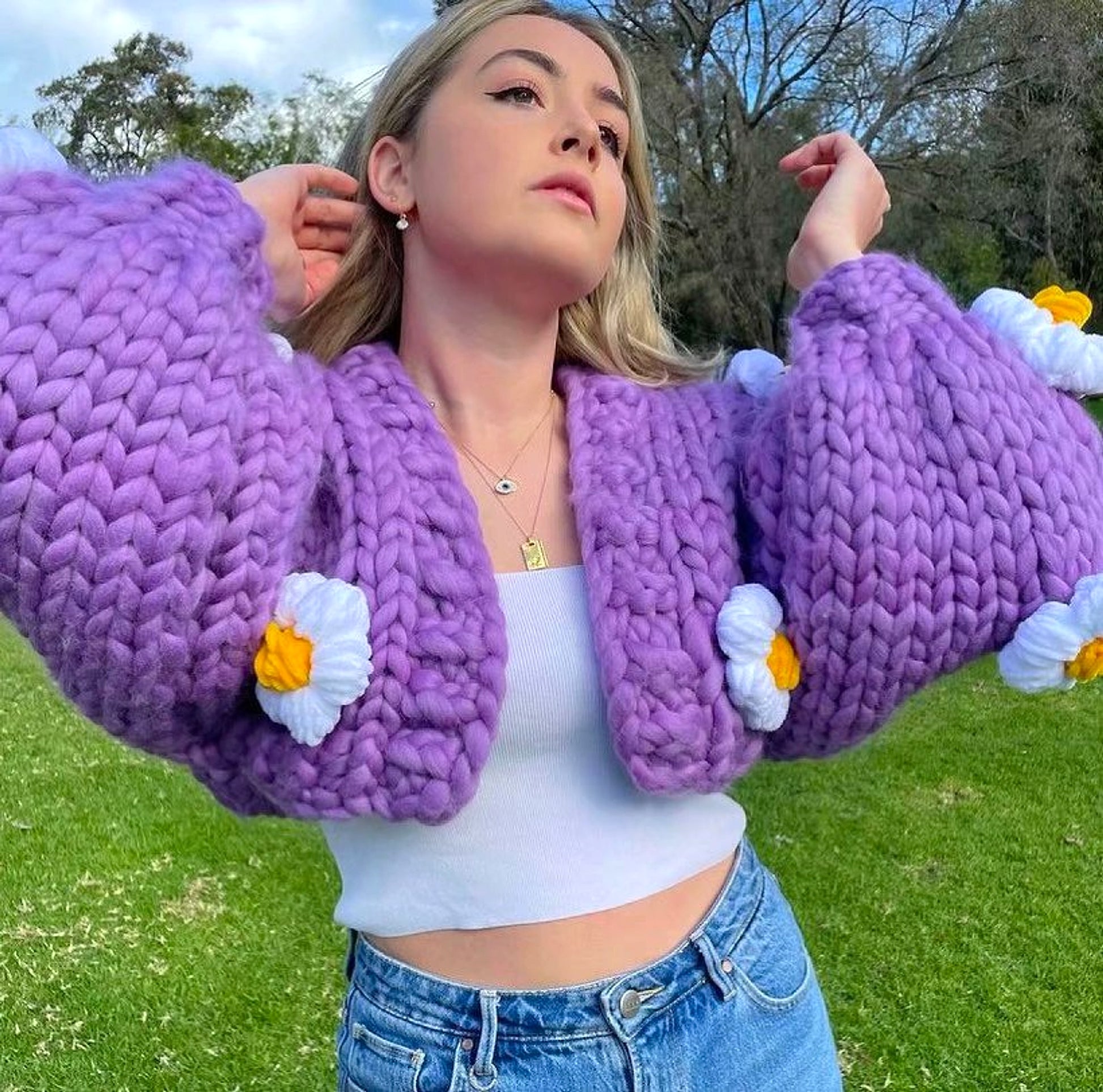 Handmade Crochet Cardigan Sweater Women Fruit Jacquard Embroidery - enhanced image 10