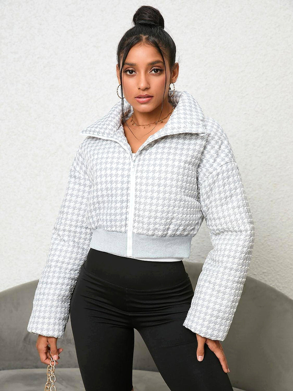 Houndstooth Zip-Up Jacket - enhanced image 10