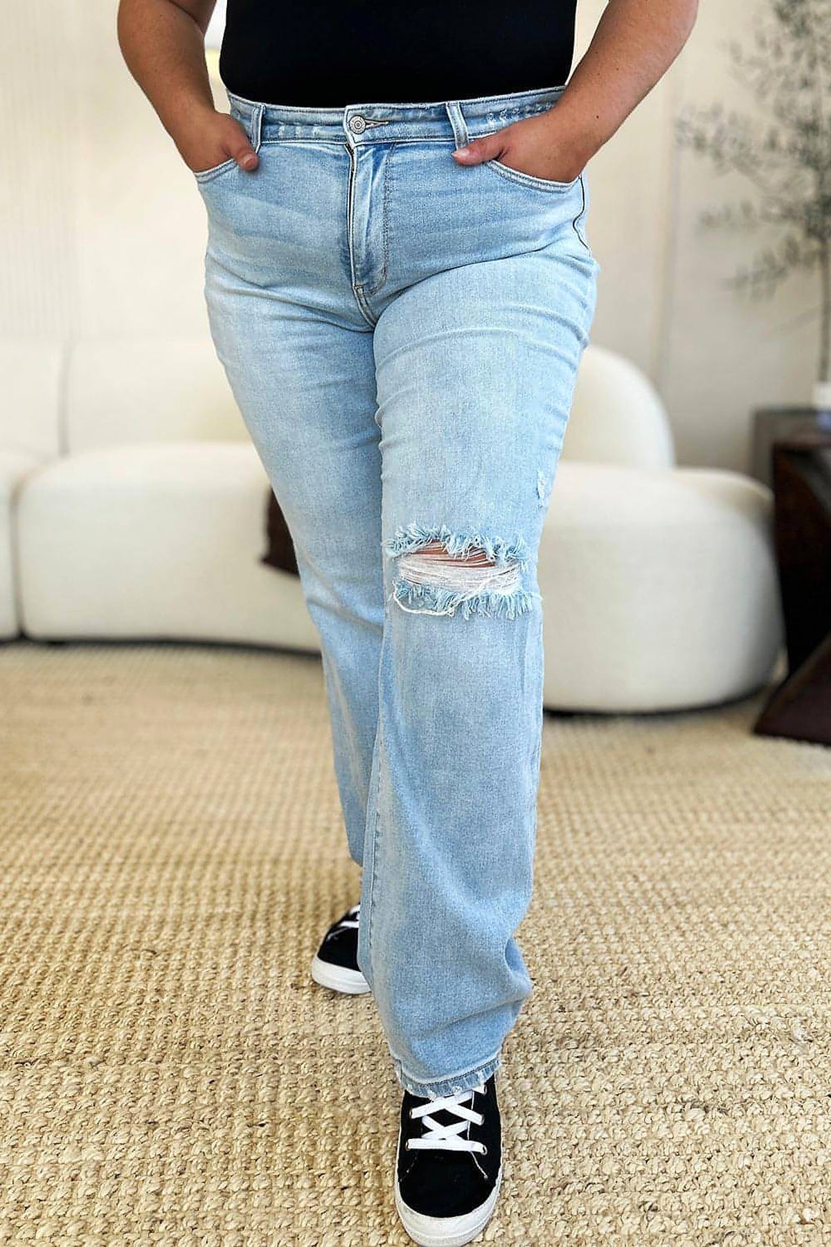 Judy Blue Full Size High Waist Distressed Straight Jeans - enhanced image 10