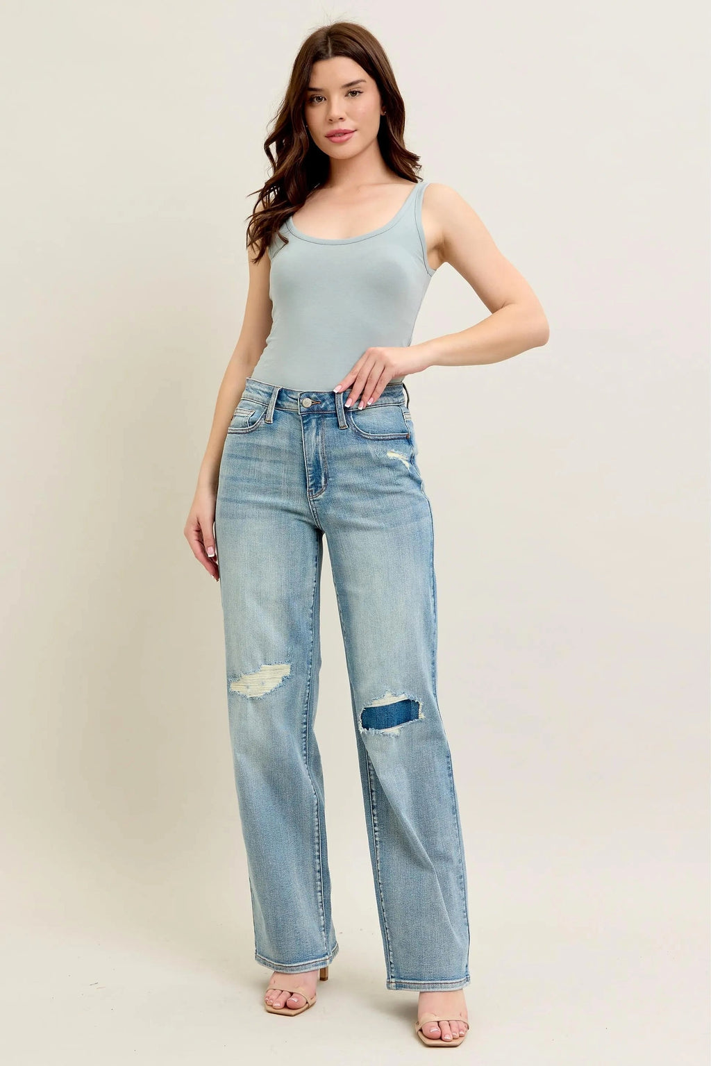 Judy Blue Full Size Hw Destroy & Knee Patch Straight Jeans Plus Size - enhanced image 10