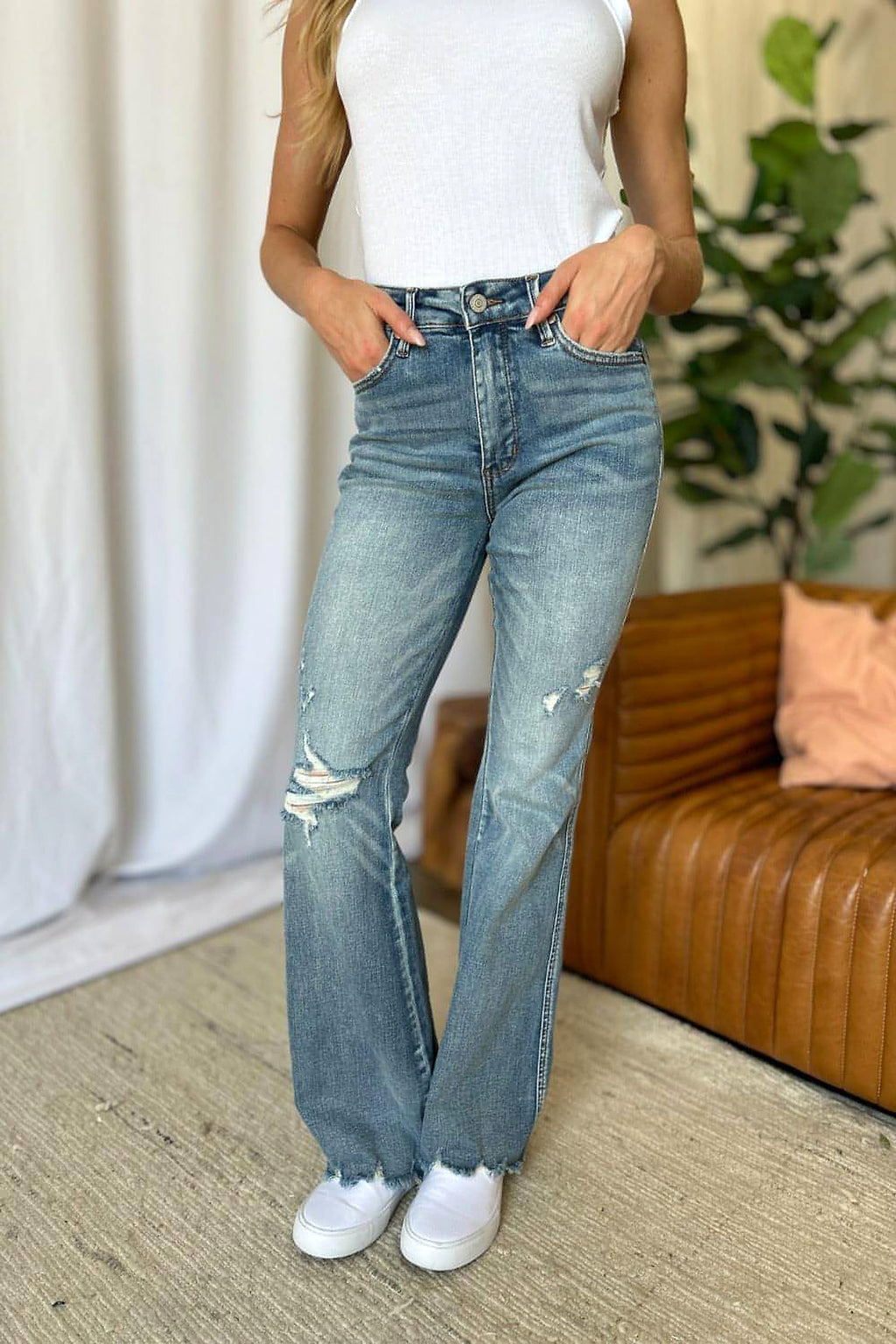 Judy Blue Full Size Medium Rise Tummy Control Destroy Flare - enhanced image 10