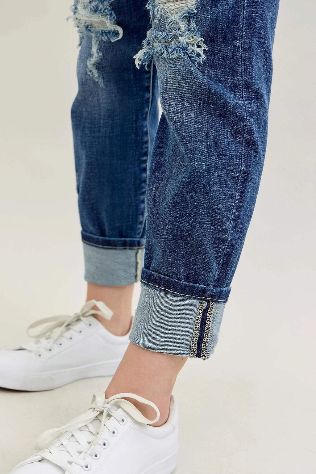 Judy Blue Full Size Mid Rise Cuffed Destroy Bf Jeans Plus Size - enhanced image 10