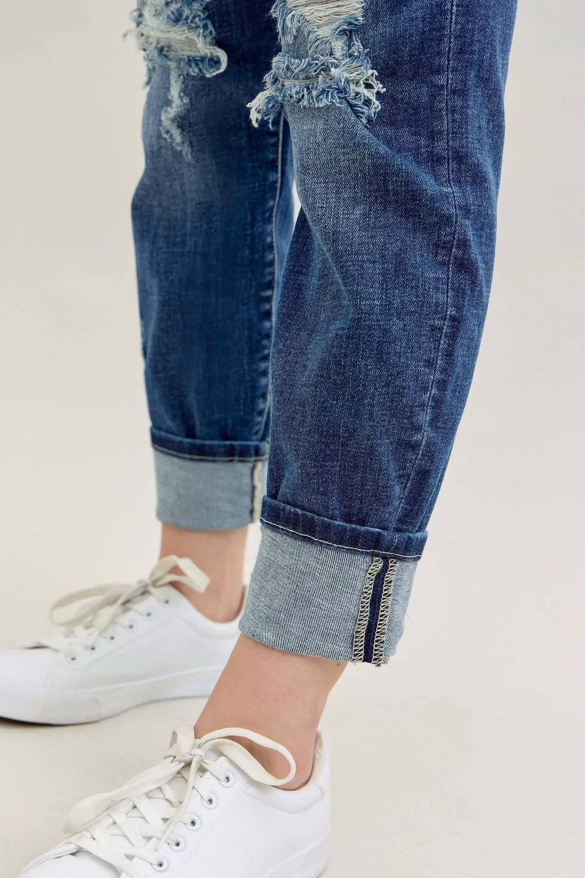 Judy Blue Full Size Mid Rise Cuffed Destroy Bf Jeans Plus Size - enhanced image 10