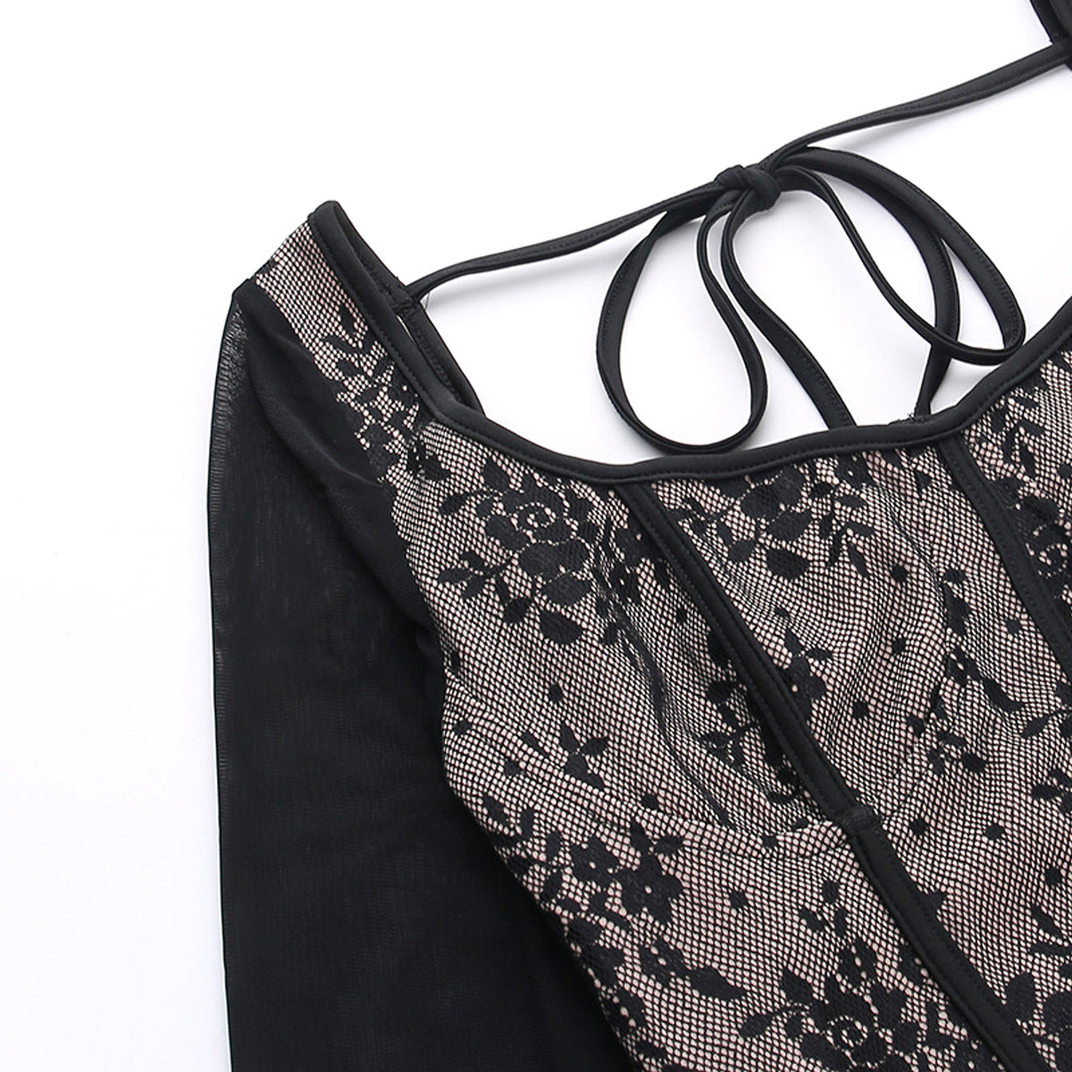 A1. Lace Stitching Girdle Printed Long-sleeved T-Shirt Women - enhanced image 10
