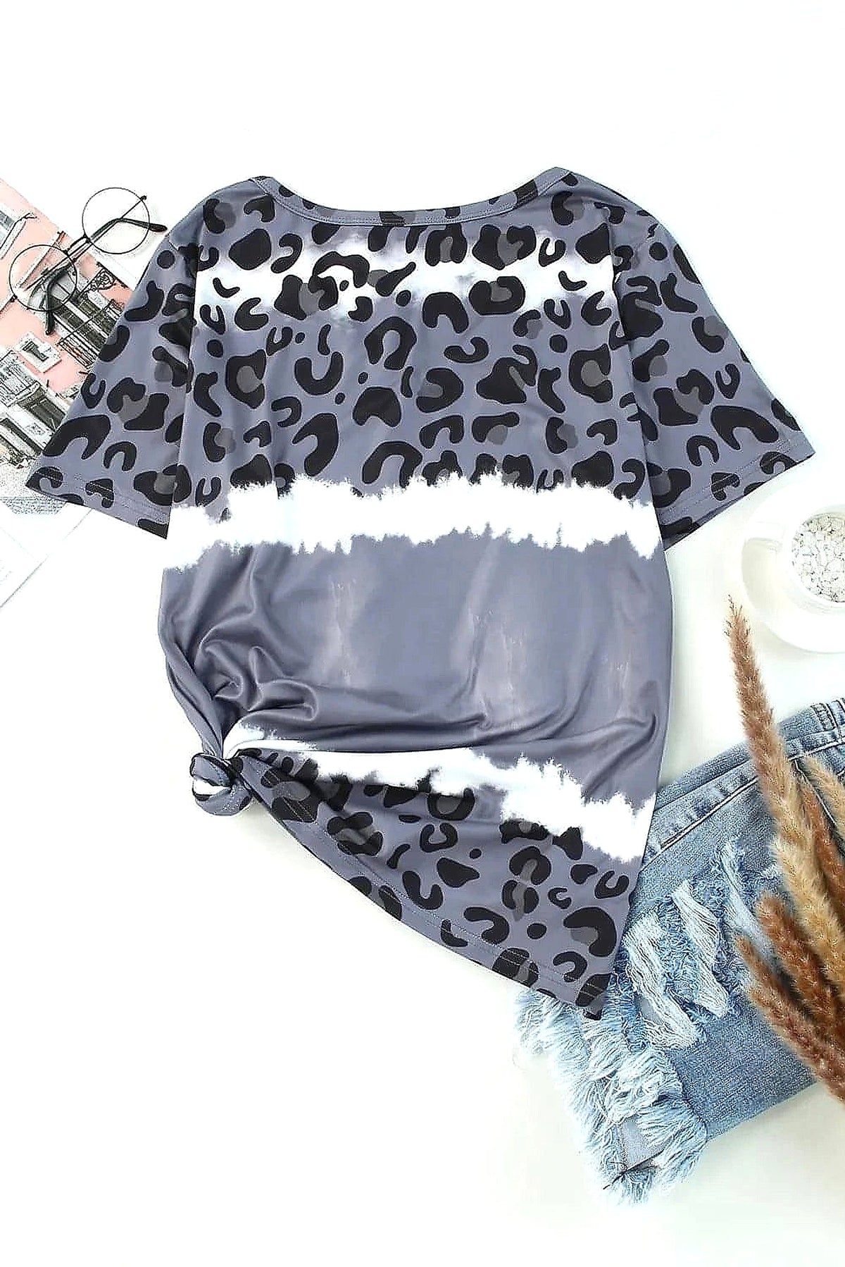 Leopard V-Neck Short Sleeve T-Shirt - enhanced image 10