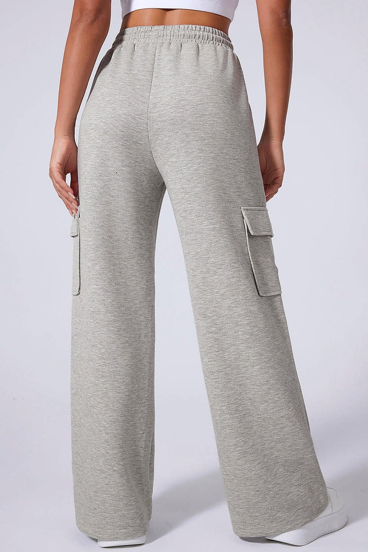 Light Grey Multi Pockets Lace-up High Waist Wide Leg Workout Pants - enhanced image 10