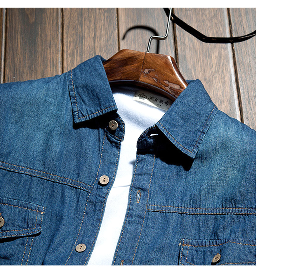 Long Sleeve Denim DressShirt Jacket Slim Style Men's Thin - enhanced image 10