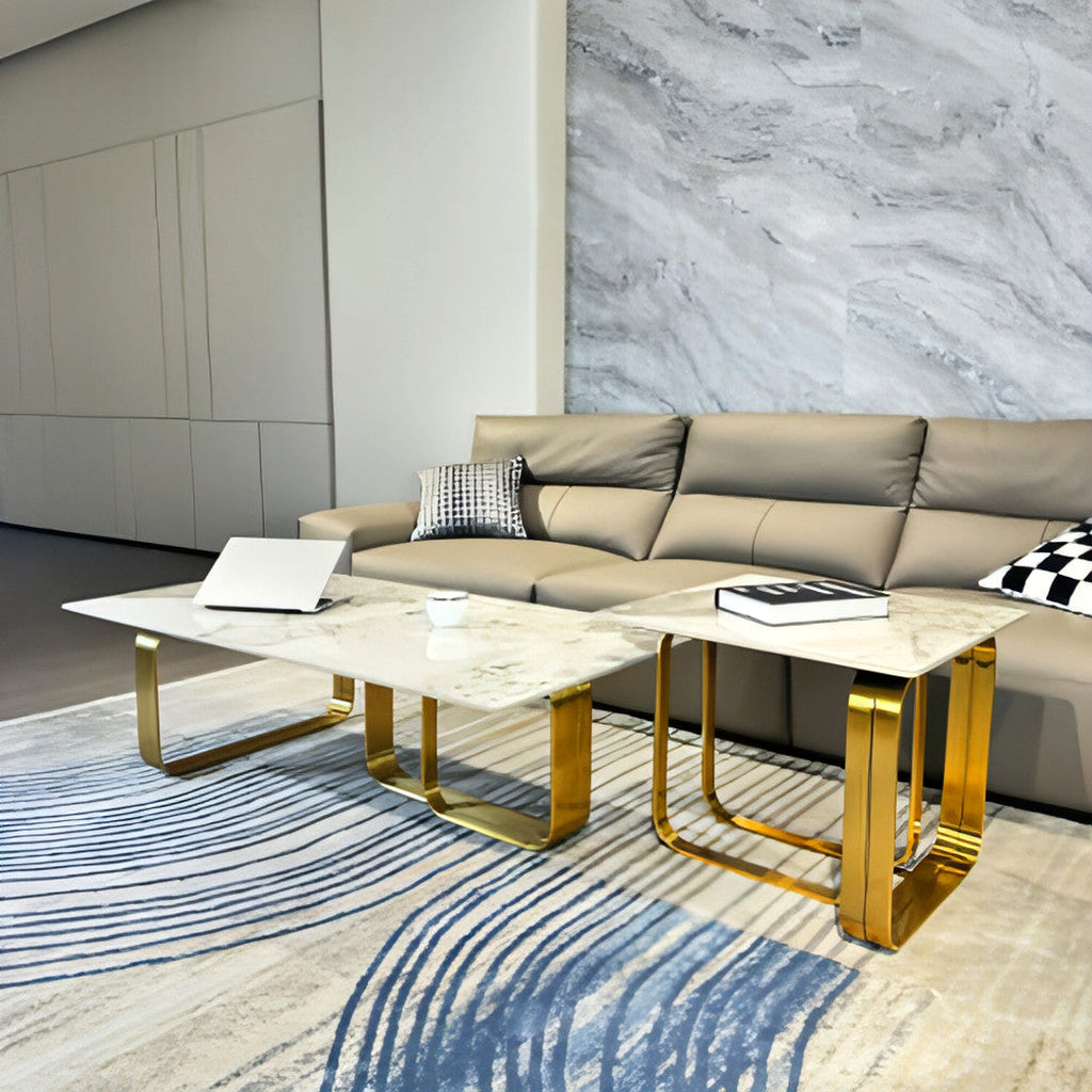 LuneluX_Home – Modern Sintered Stone Coffee Table Set with Gold Frame (2 pcs) - enhanced image 10