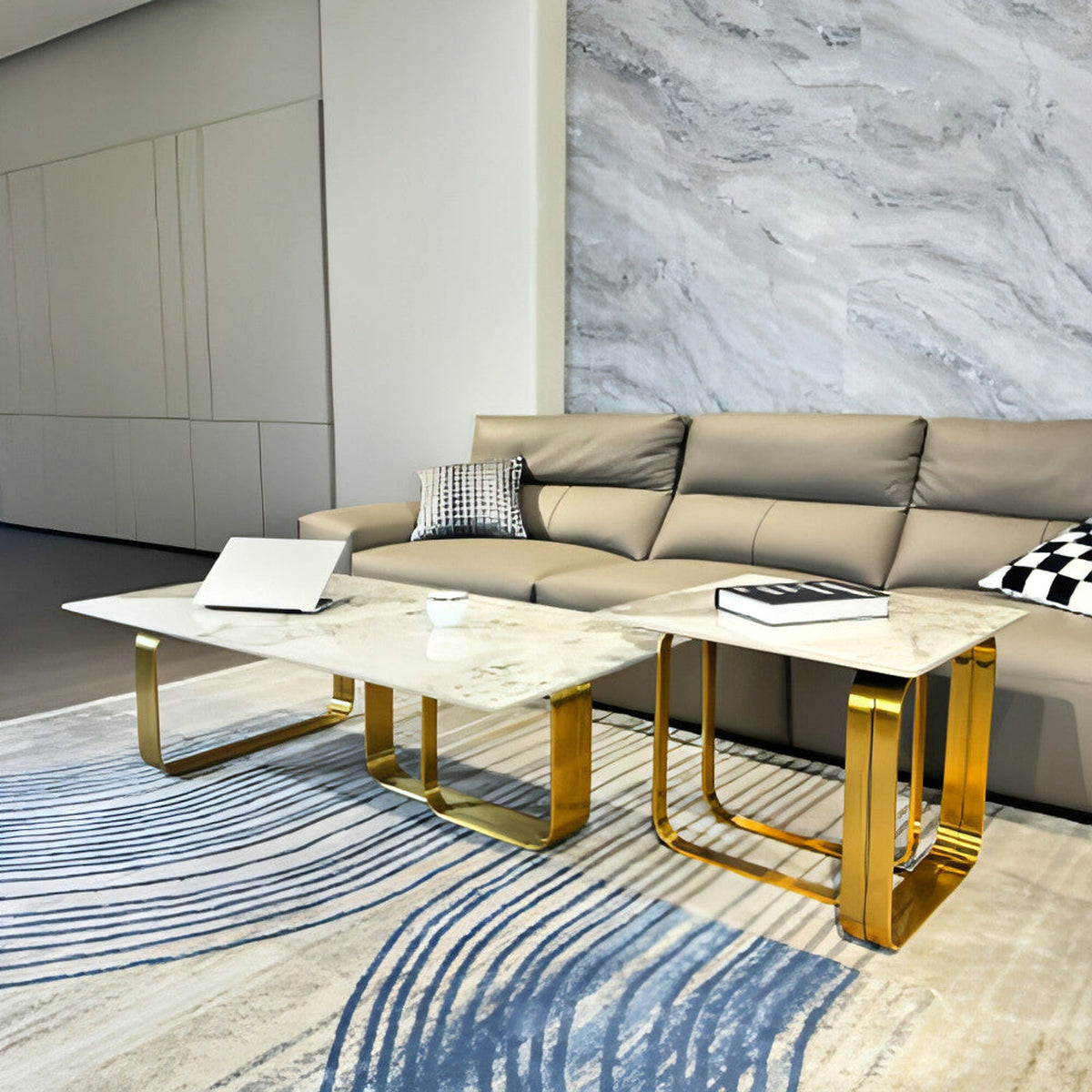 LuneluX_Home – Modern Sintered Stone Coffee Table Set with Gold Frame (2 pcs) - enhanced image 10