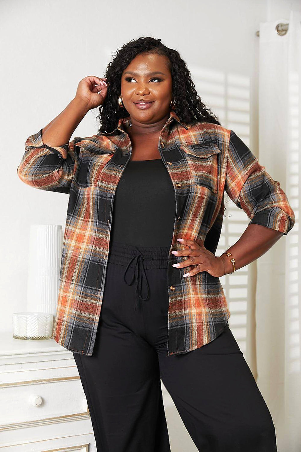 Mandy Plaid Dropped Shoulder Shirt - enhanced image 10