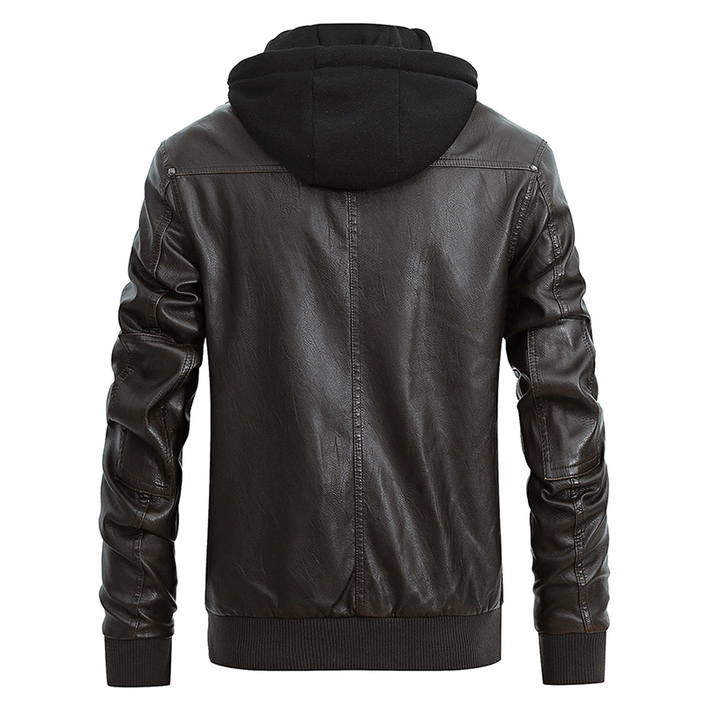 Men's Detachable Hat PU Hooded Jacket - enhanced image 10