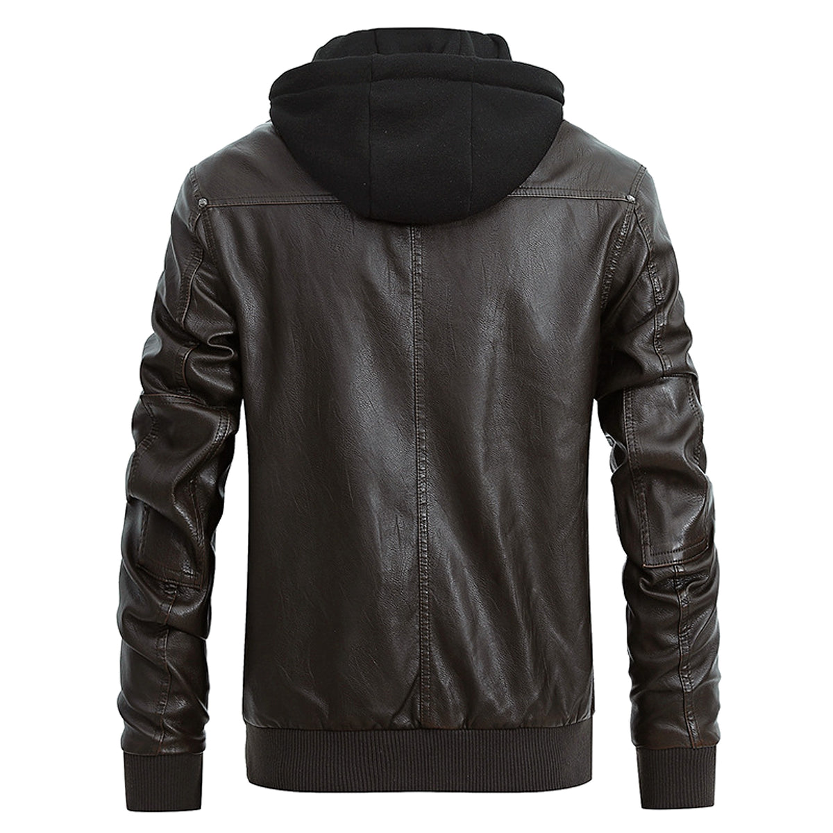 Men's Detachable Hat PU Hooded Jacket - enhanced image 10