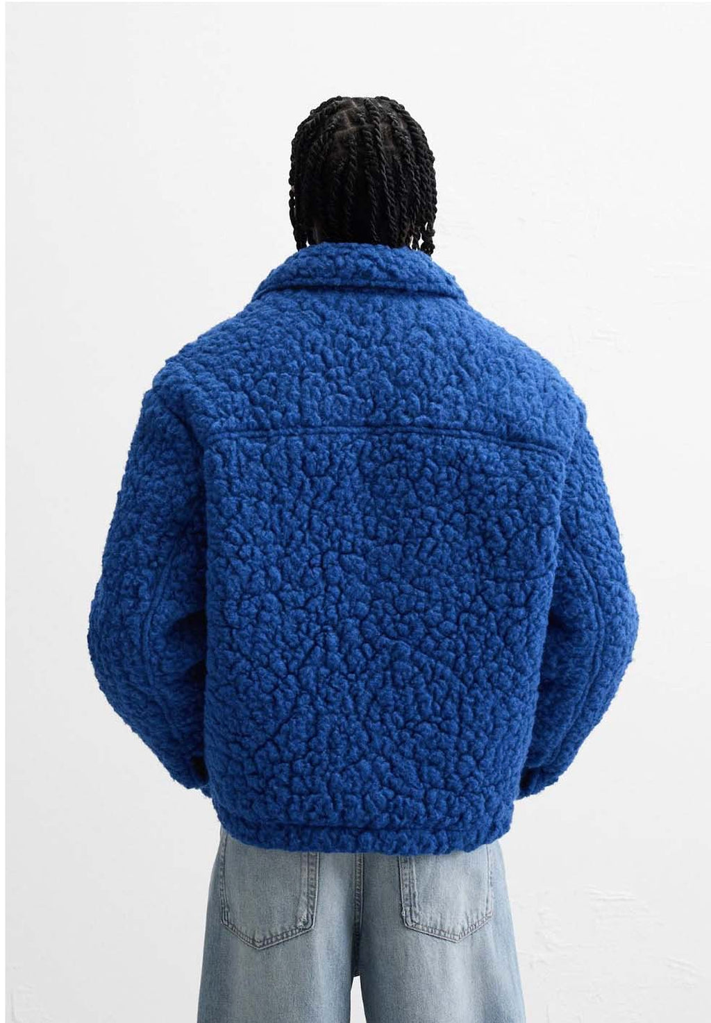 Men's Klein Blue Loose Version Imitation Lamb Wool Fleece Jacket - enhanced image 10