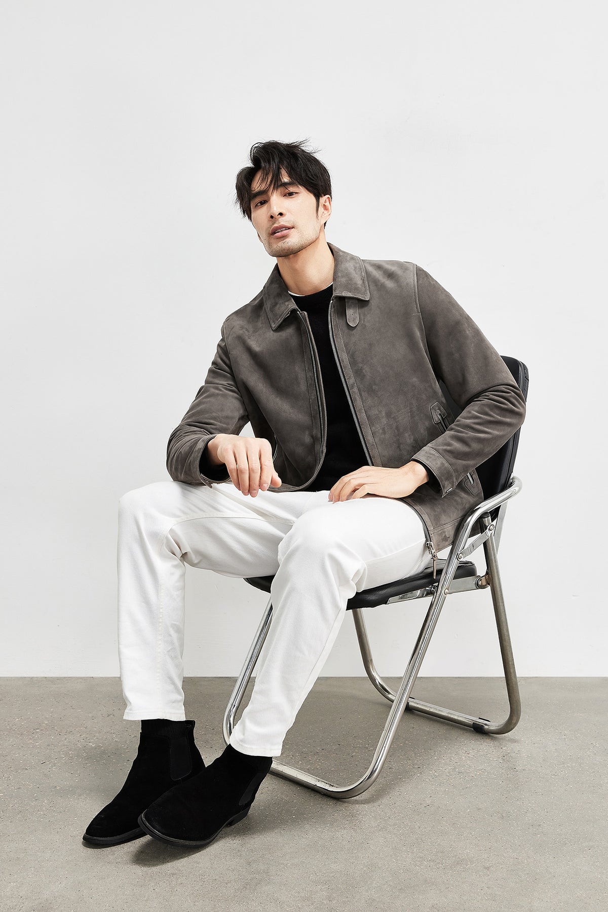 A1. Men's Lambskin Suede Lapel Biker's Leather Jacket - enhanced image 10