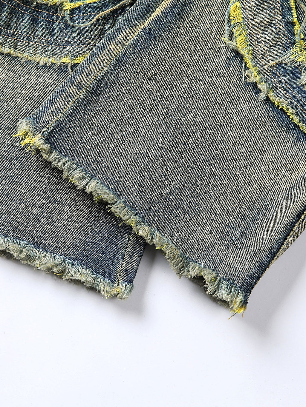 Men's Patchwork Fringe Slightly Flared Stretch Jeans - enhanced image 10