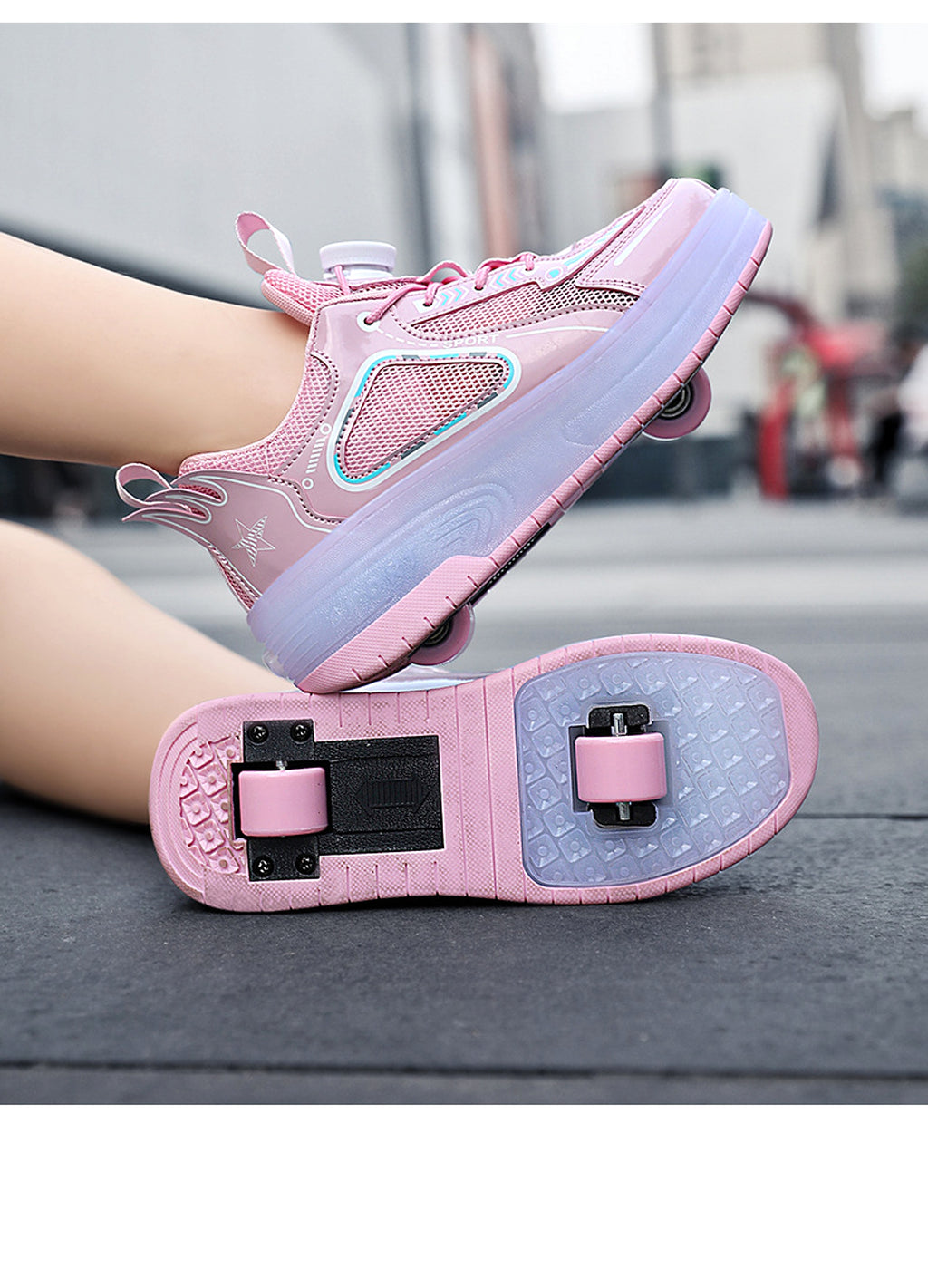 Mesh Double Wheel Heelys Children's Luminous Charging Roller Skating Deformation Skate Shoes - enhanced image 10