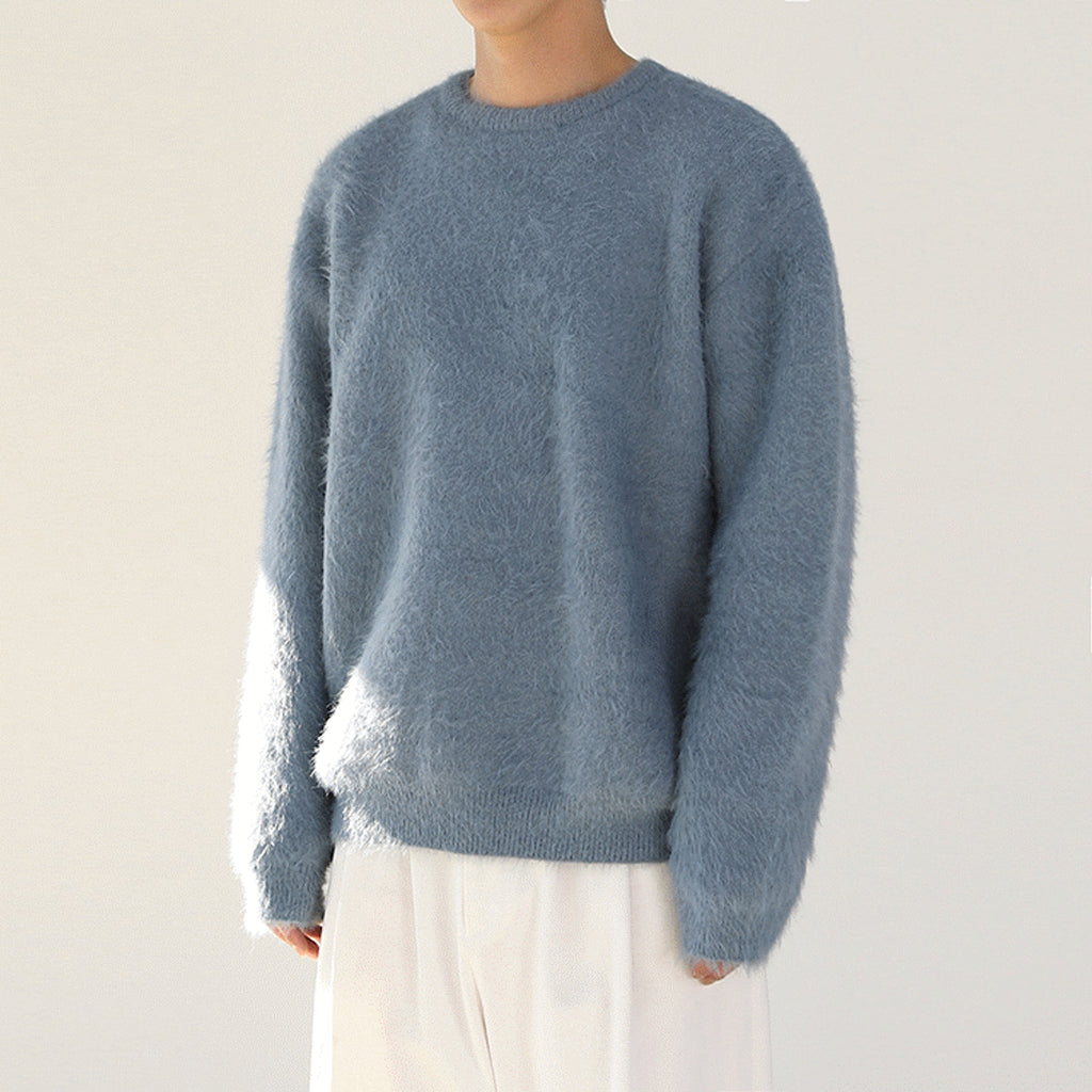 Mohair Solid Color Men's Sweater Winter Thick Round Neck - enhanced image 10