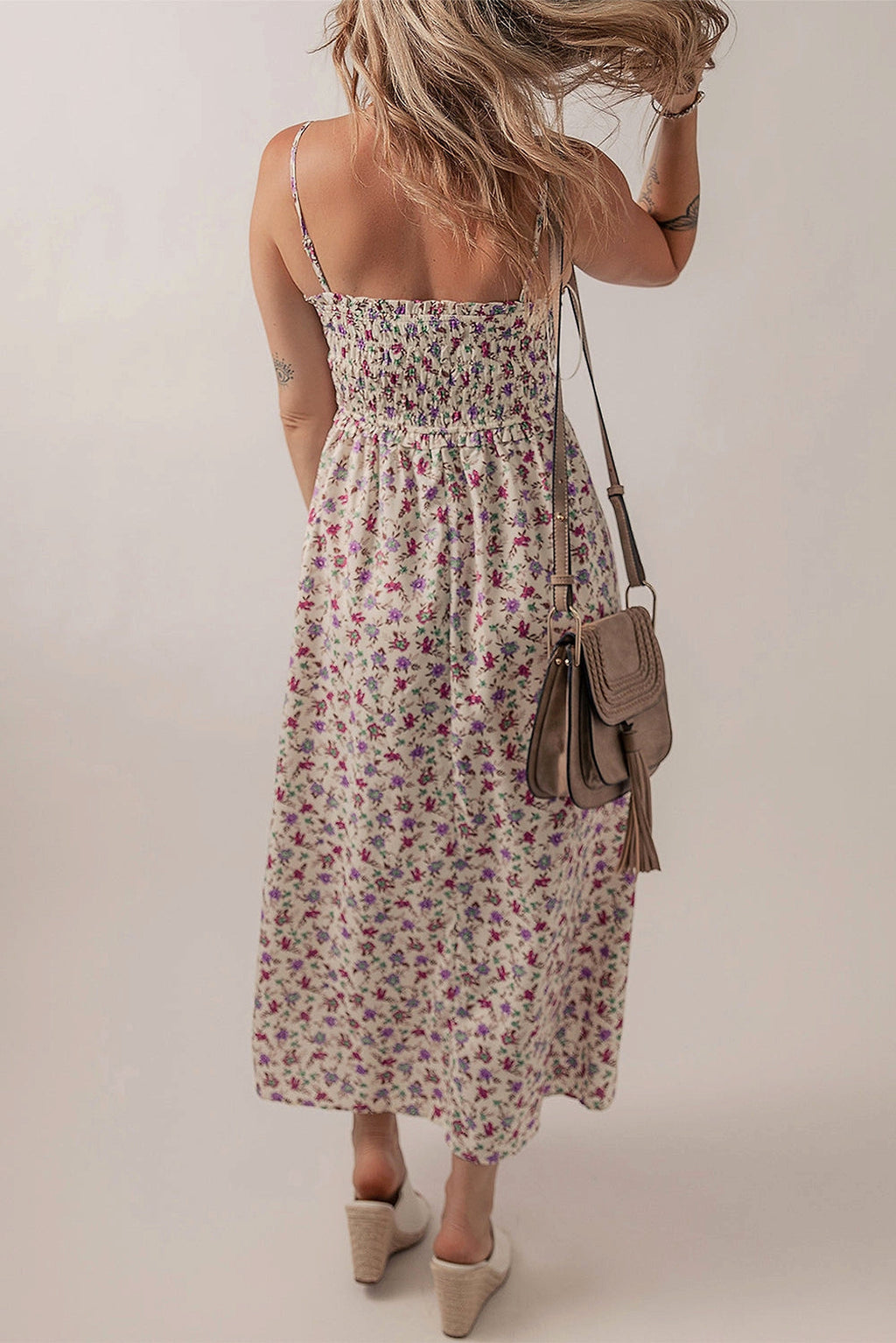 Multicolour Bohemian Ditsy Floral Smocked Fit Flare Sundress - enhanced image 10