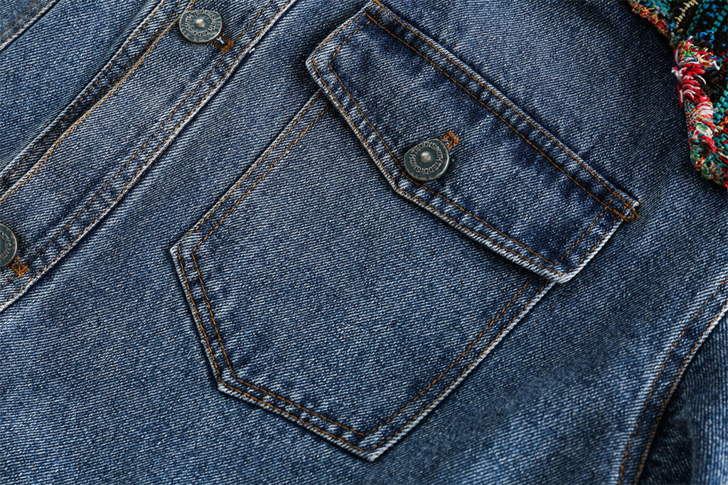 1. National Style Burrs Stitching Washed Denim Jacket - enhanced image 10