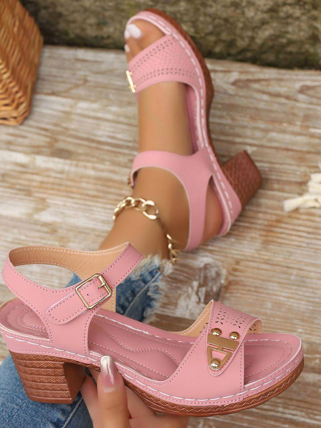 Peep Toe Block Heel Sandals - enhanced image 10