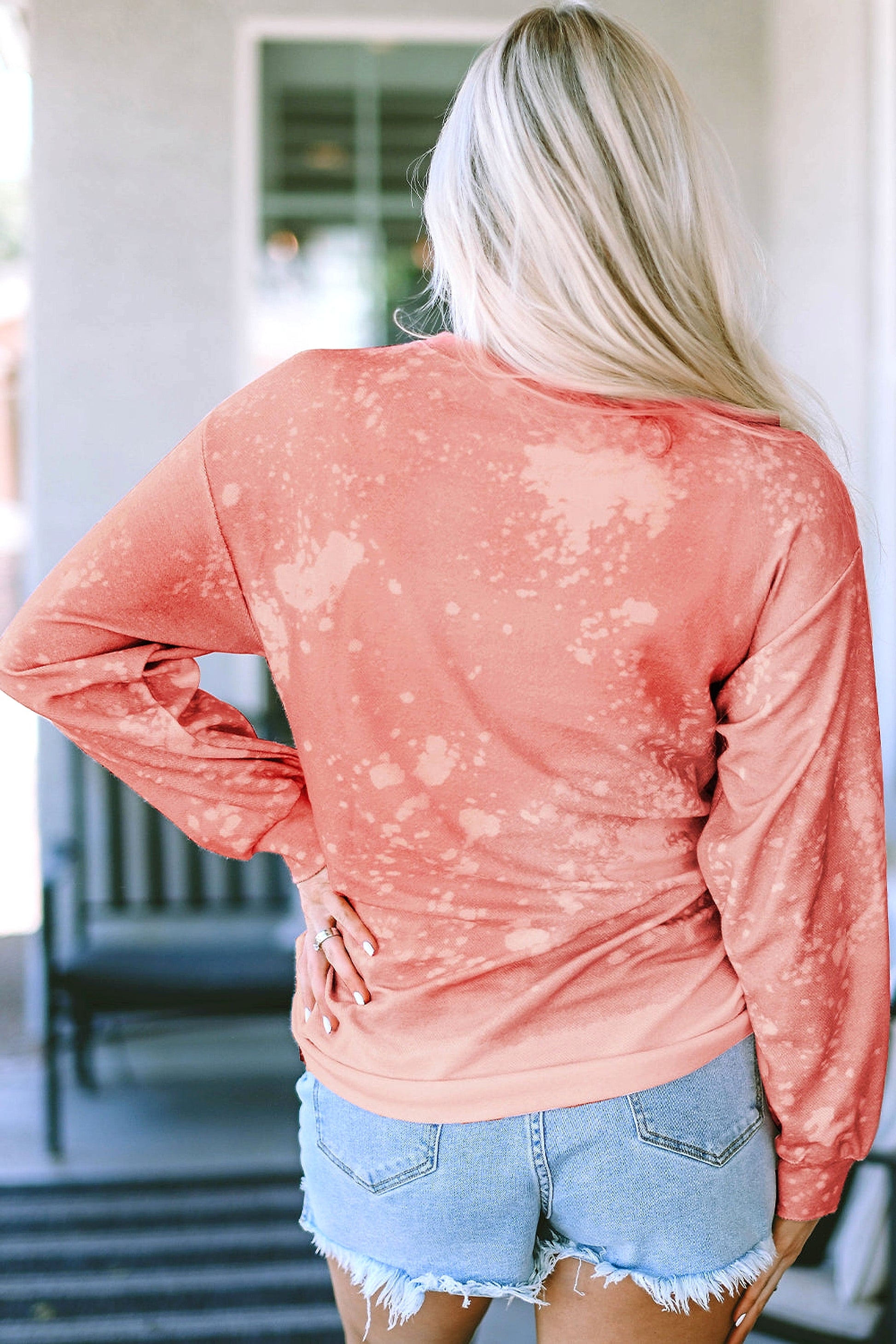 Pink Bleached Round Neck Pullover Sweatshirt - enhanced image 10