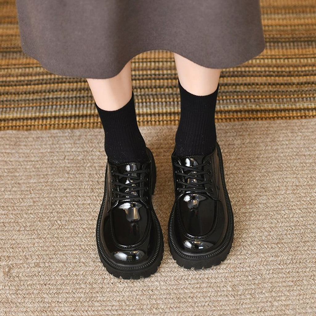 Platform Leather Shoes Women's British Style Slimming - enhanced image 10