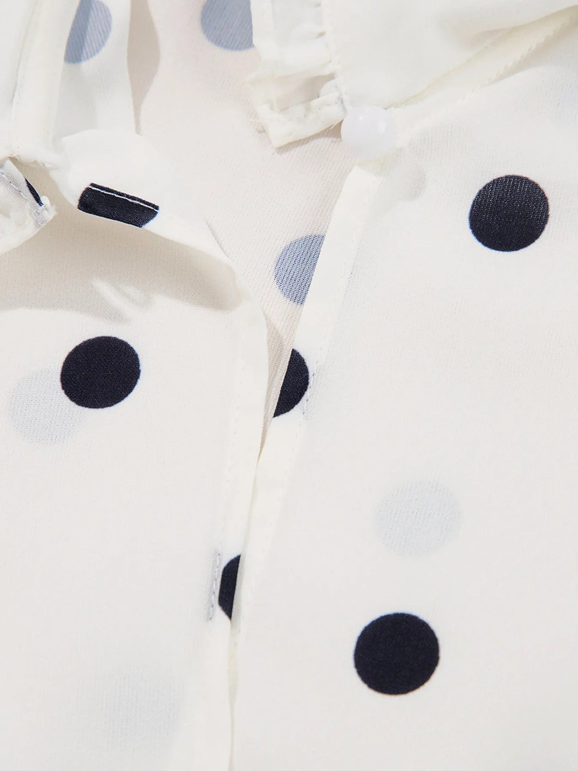 Polka Dot Collared Puff Sleeve Peplum Top - enhanced image 10