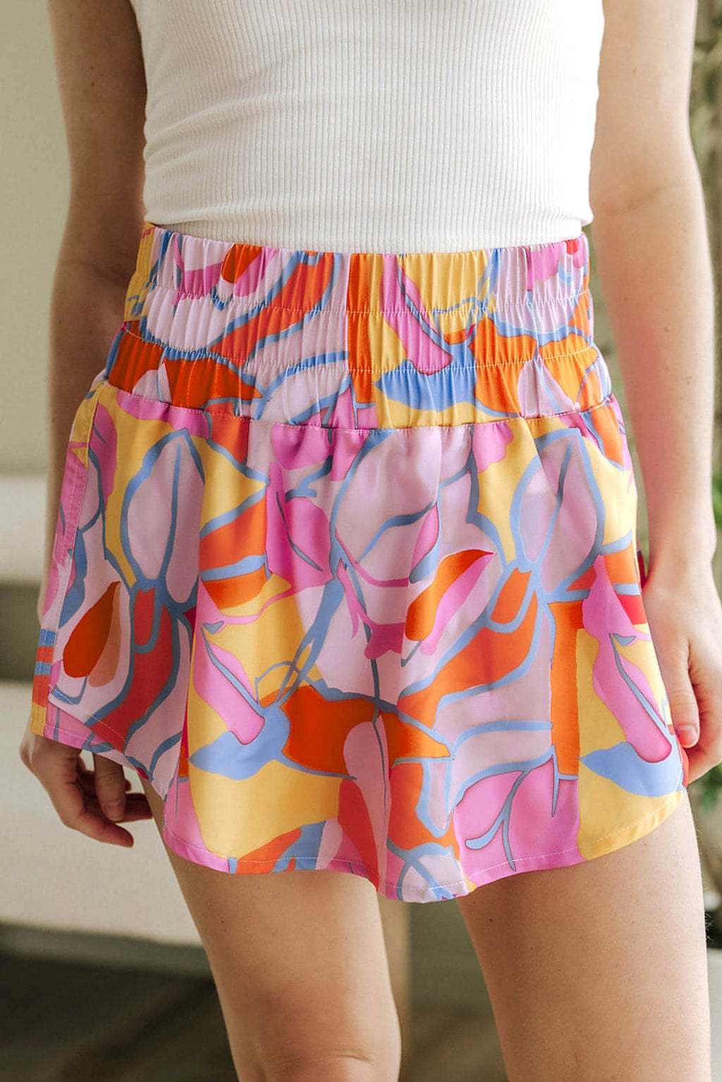 Purple Abstract Print Smock Waist Casual Shorts - enhanced image 10