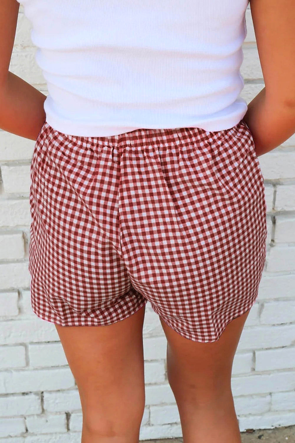 Red Plaid Gingham Printed High Waist Shorts - enhanced image 10