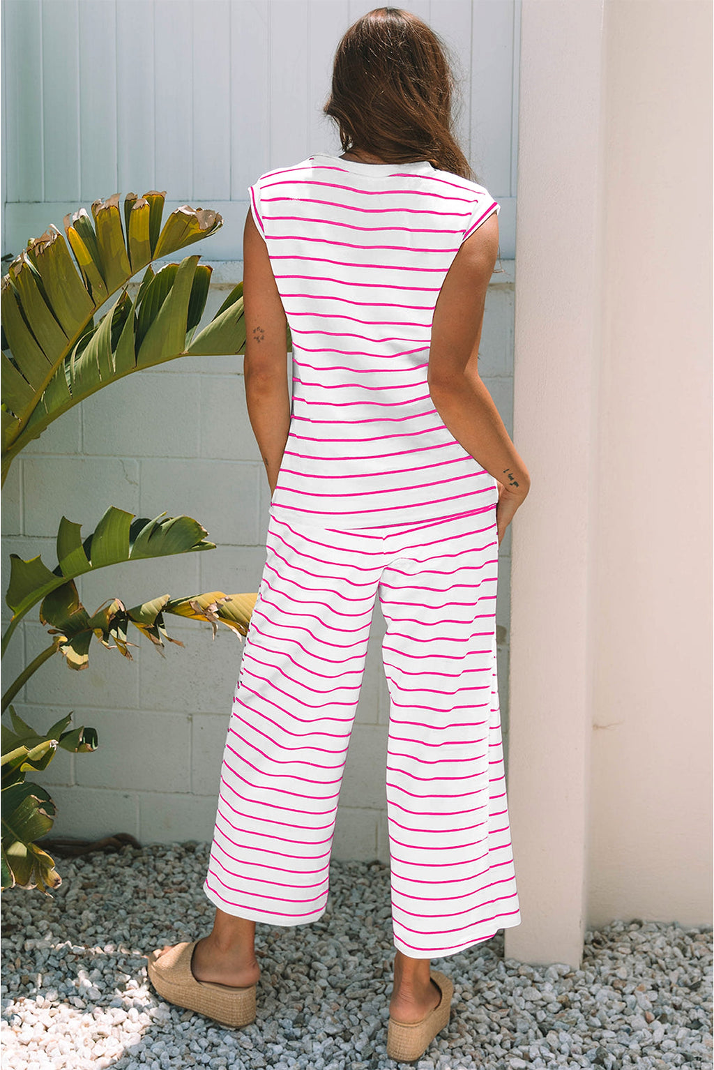 Rose Stripe Casual Wide Leg 2pcs Pants Set - enhanced image 10