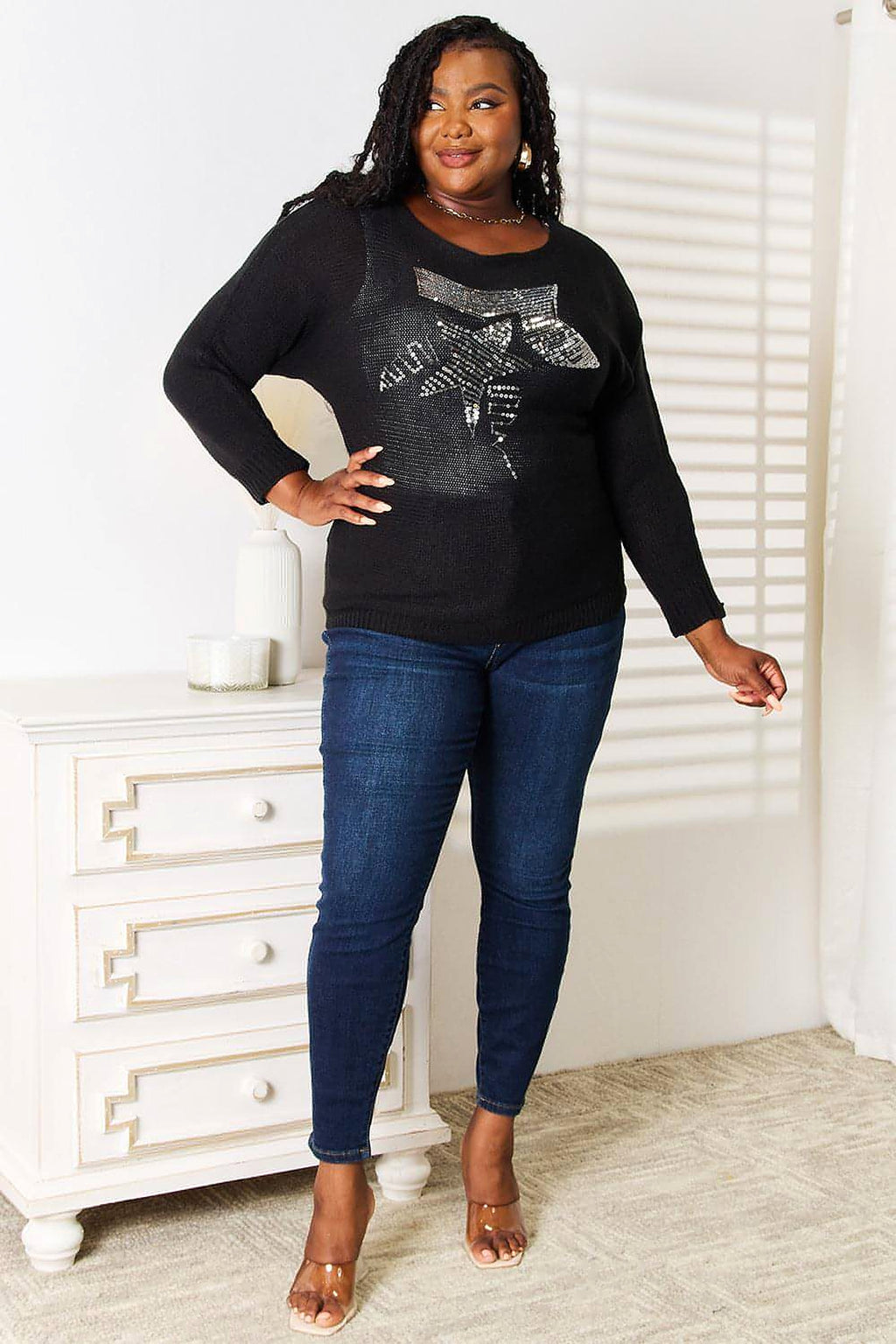 Sequin Graphic Dolman Sleeve Knit Top - enhanced image 10
